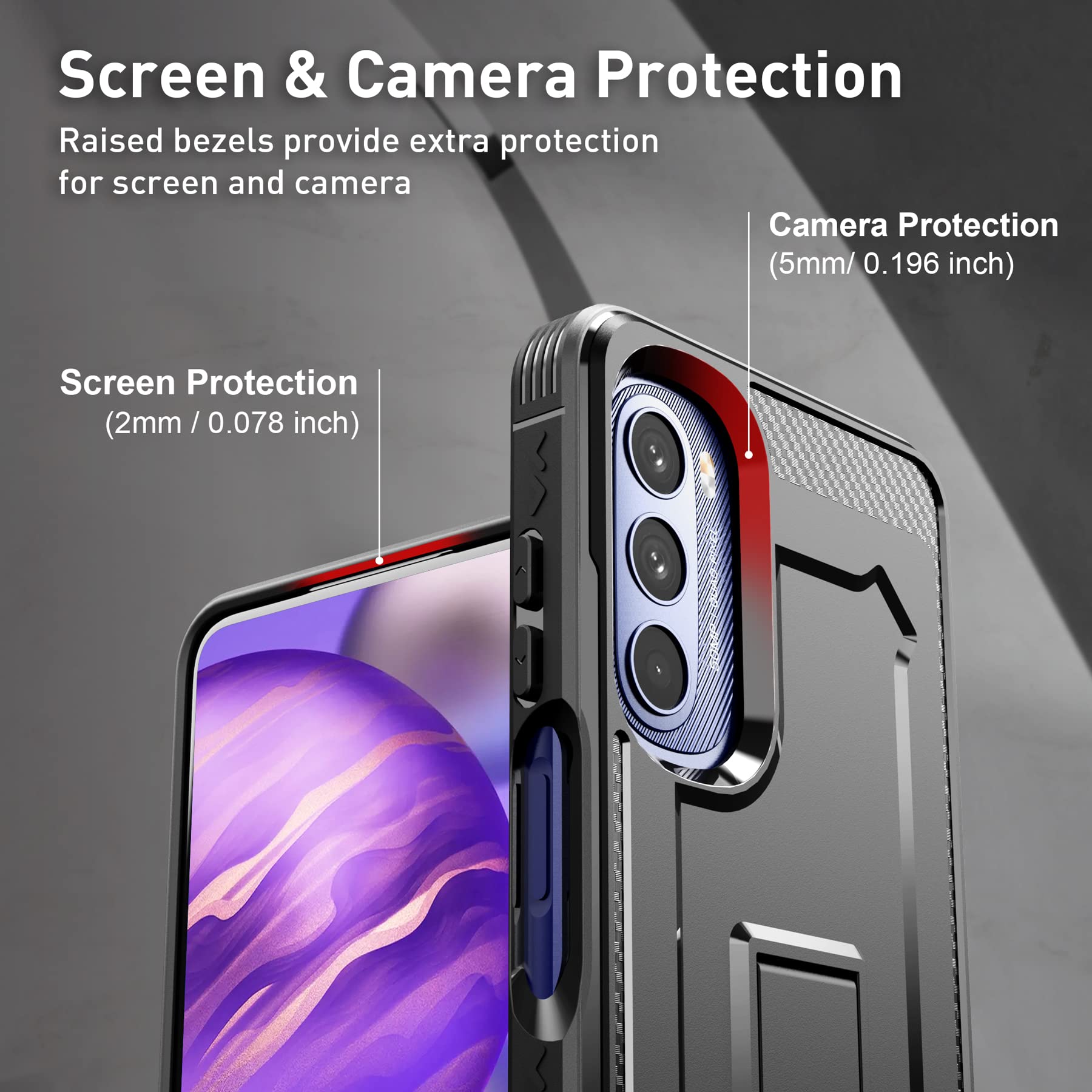 Military Grade Shockproof Case for Motorola Moto G Stylus 5G 2022 | Heavy Duty Protective Cover with Built-in Screen Protector & Foldable Kickstand | Perfect for Outdoor Activities, Work & Travel (Black)