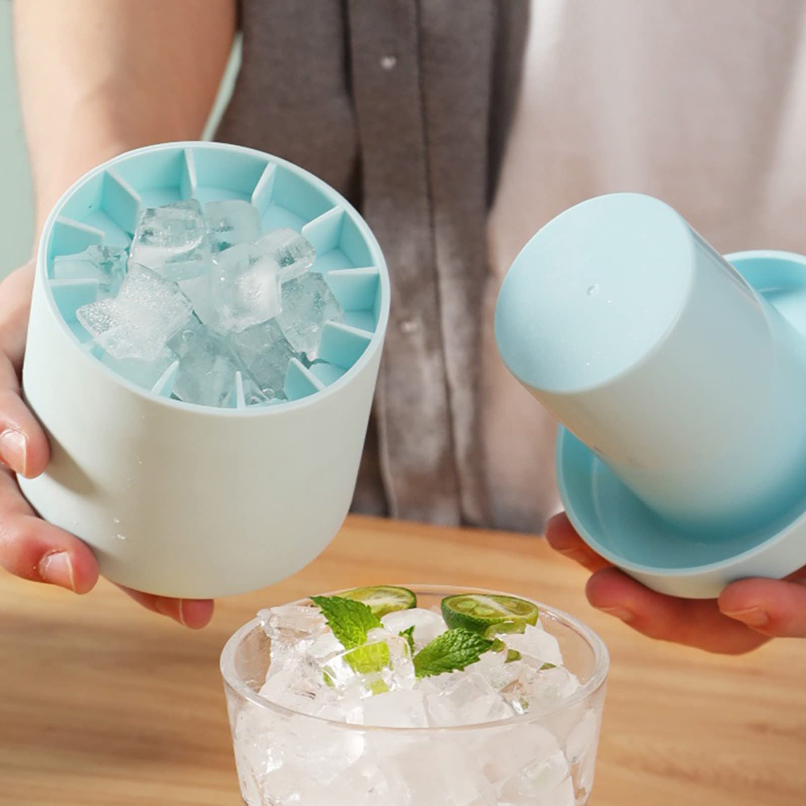 Wuztai 2022 Silicone Ice Cube Tray with Easy Release - Cylinder Press-Type Ice Mold for Cocktails, Iced Coffee & Home Bar Use