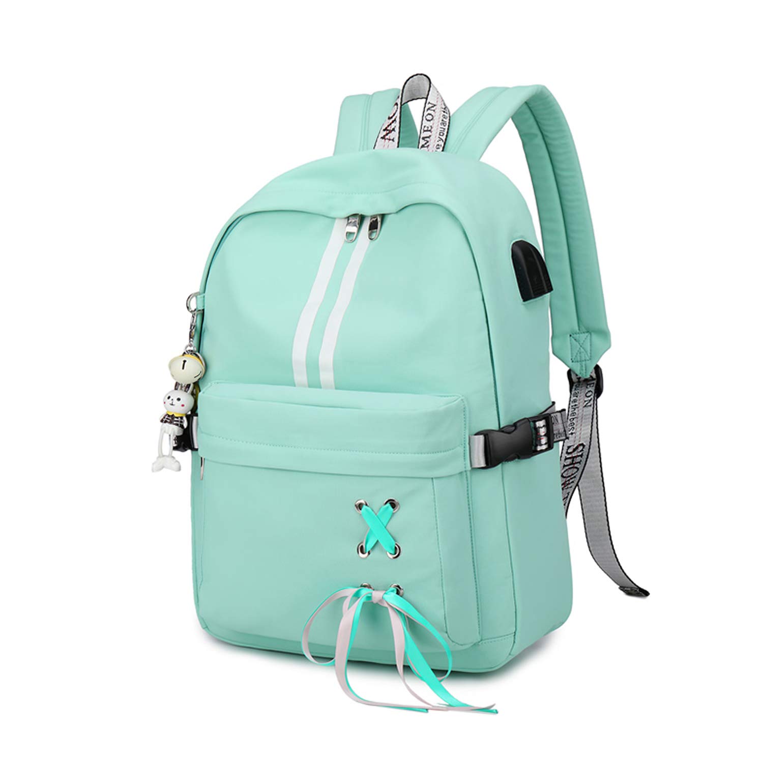 FANDARE Casual Daypack Laptop Backpack for Women & Teens - Lightweight Waterproof School Bag with USB Charging Port, Fits 15.6 Inch Notebook - Perfect for College, Travel, Hiking & Outdoor Activities (Green)