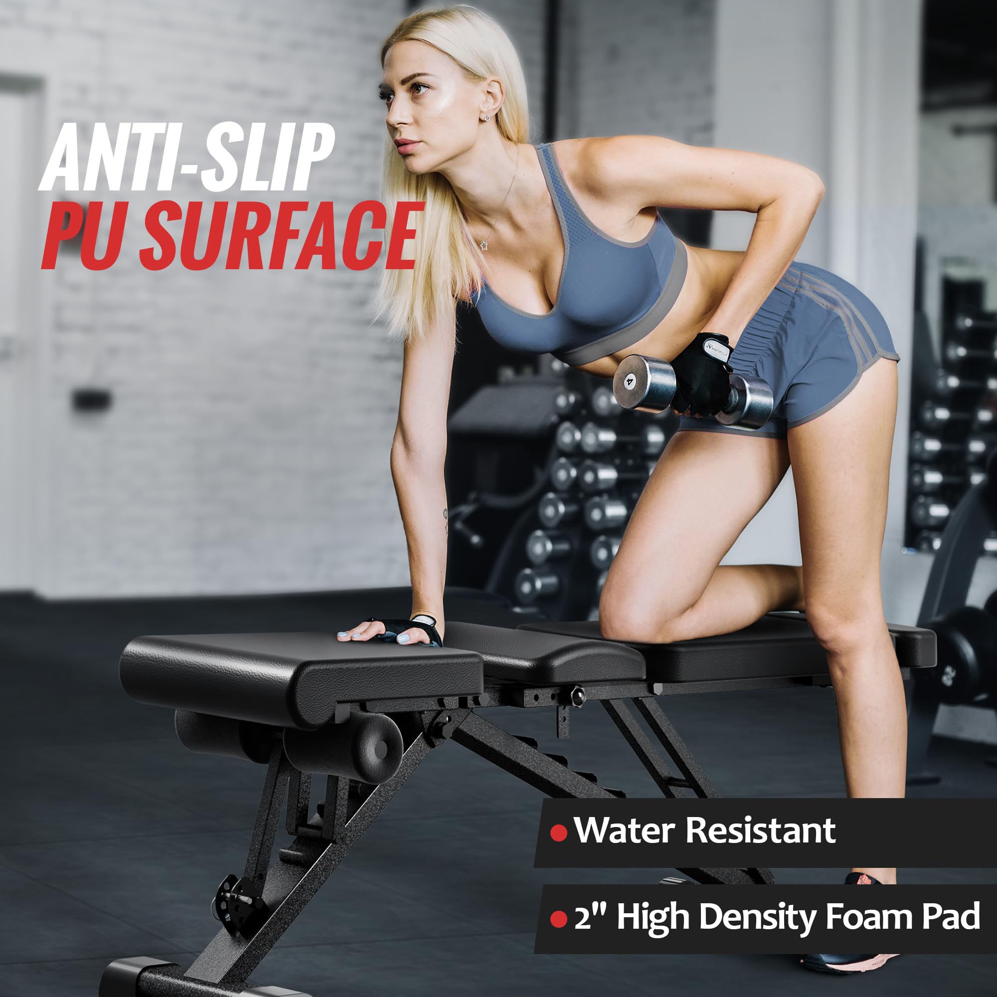 Adjustable Weight Bench for Home Gym - Foldable Workout Bench Press with Headrest, 800lb Capacity for Incline/Flat/Decline Exercises & Sit-Ups | Perfect for Strength Training, Bodybuilding & Home Workouts