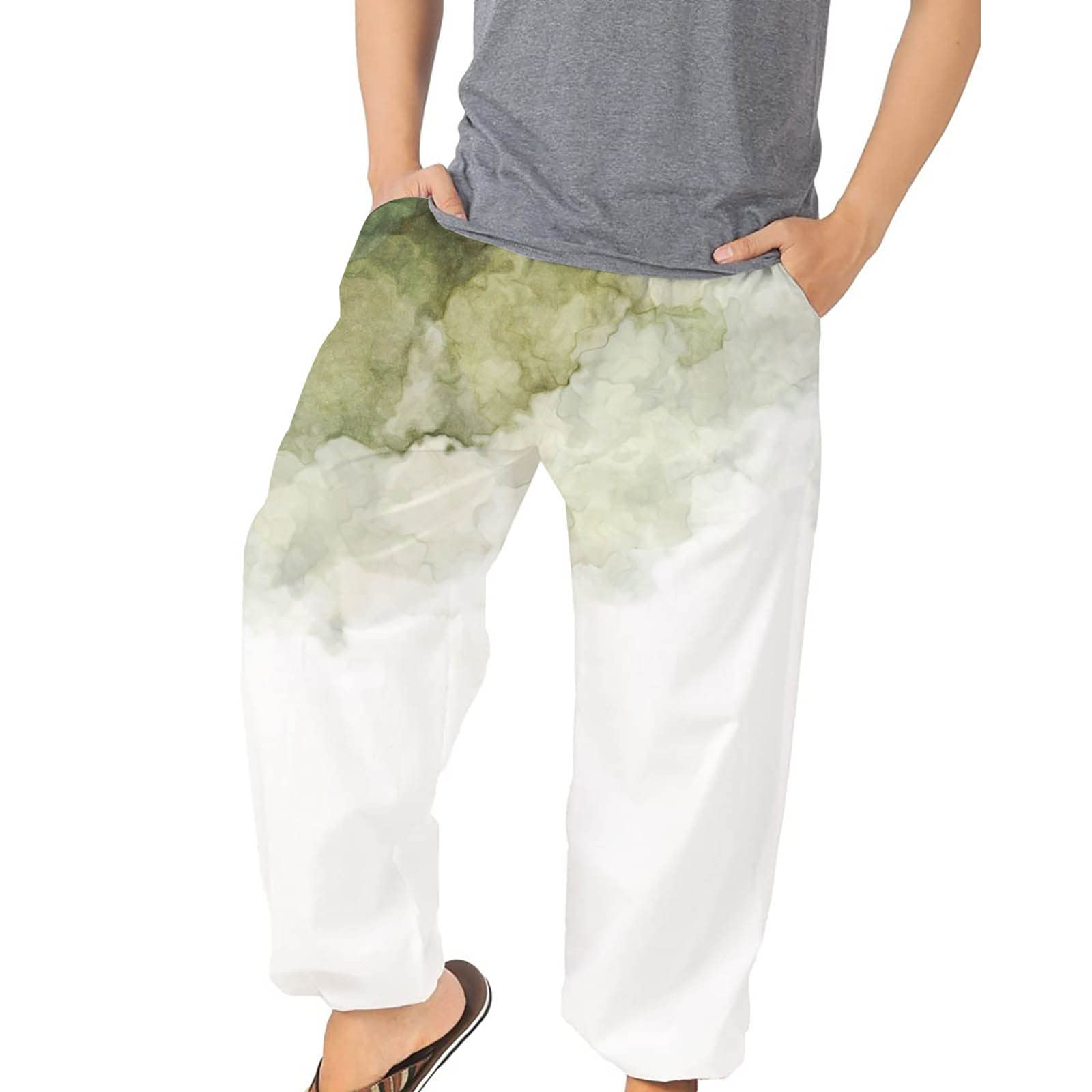 Men's Lightweight Beach Harem Pants - Drawstring Casual Cropped Trousers with Pockets for Summer, Yoga, and Outdoor Activities