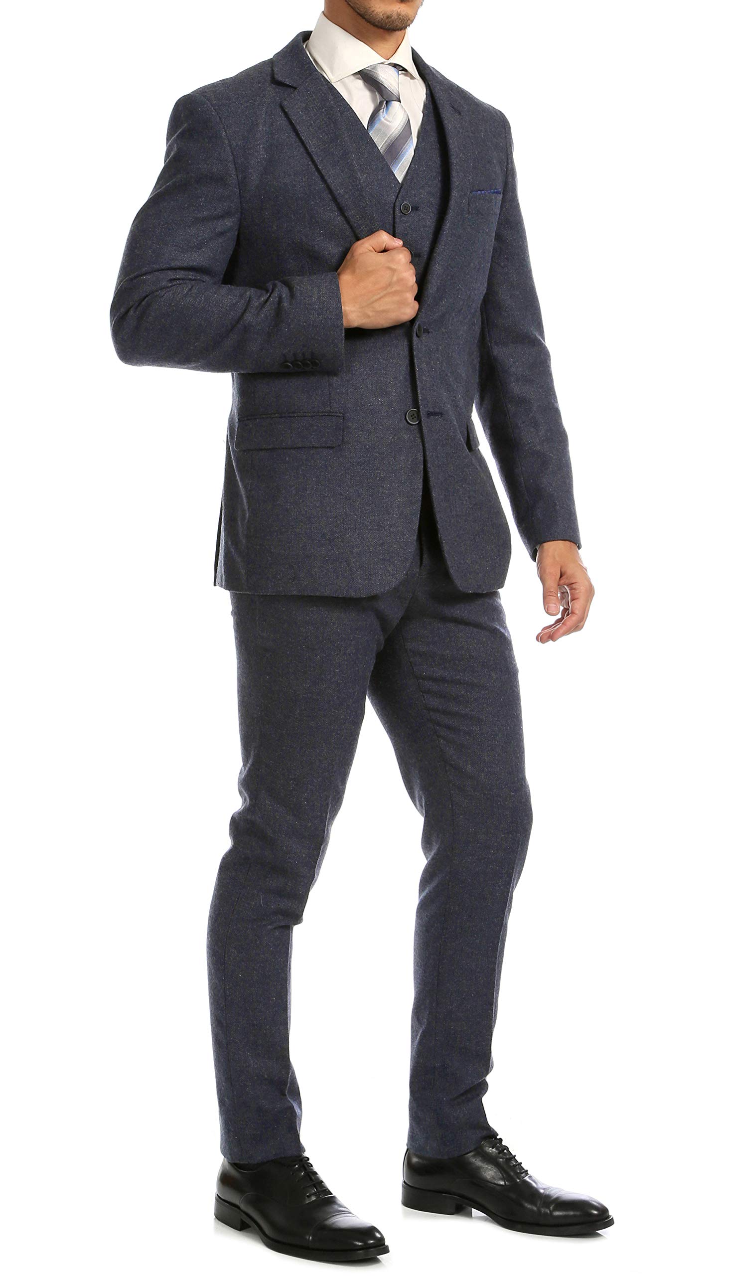 Men's York Herringbone Slim Fit 3-Piece Suit | Premium Wool Business Suit for Weddings, Office & Formal Events