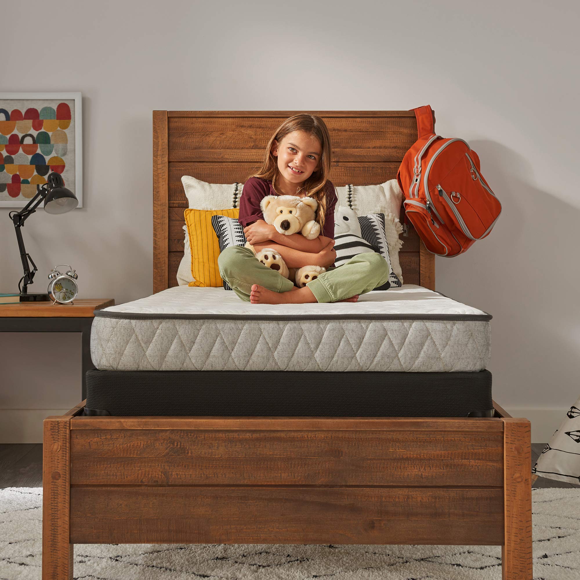Sealy Essentials Firm Feel Twin Mattress with 5-Inch Foundation - Supportive Spring Spruce Mattress for Back Pain Relief & Better Sleep - Perfect for Kids' Rooms, Guest Beds & Small Spaces