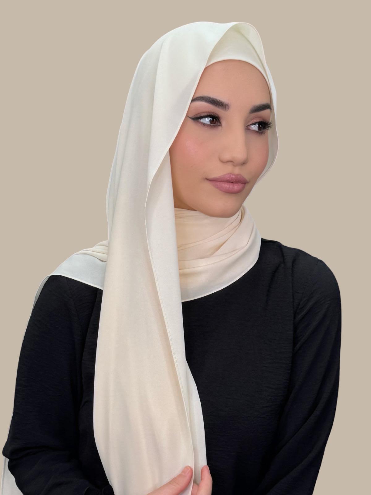 Elegant Ivory Lace Chiffon Hijab Set - Perfect for Special Occasions, Weddings & Daily Wear