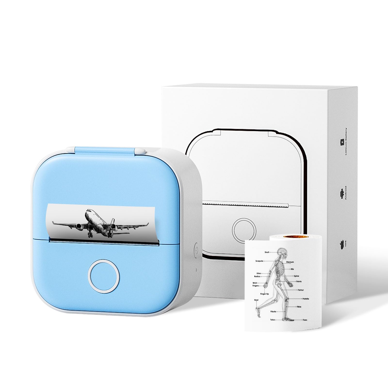 Mini Bluetooth Pocket Sticker Printer - Portable Thermal Photo Printer for iPhone & Android - White Self-Adhesive Paper Compatible with T02/M02X/M02XS - Perfect for Journaling, Scrapbooking, Note-Taking & DIY Crafts