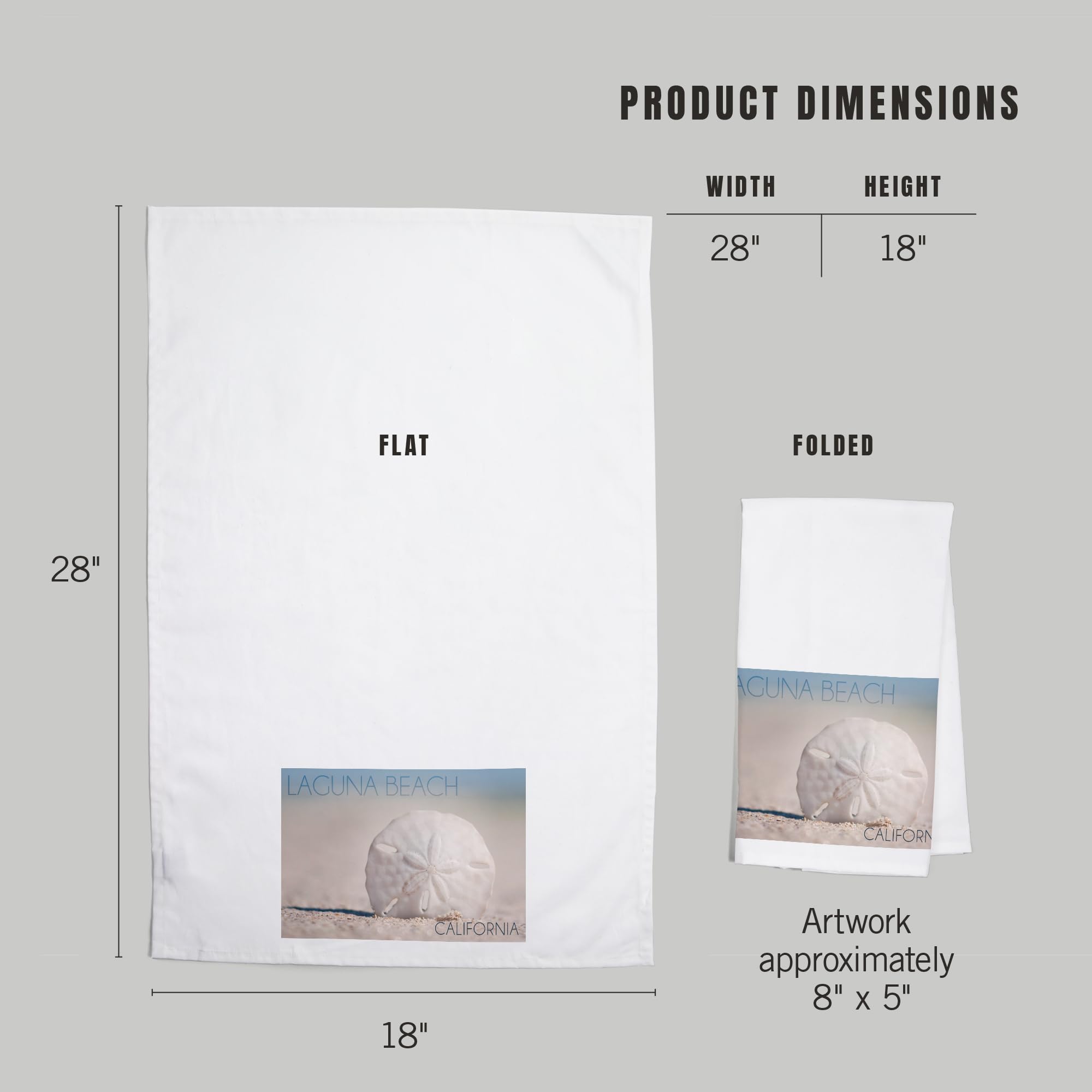 Laguna Beach California Sand Dollar Beach 100% Cotton Tea Towel - Decorative Hand Towel for Kitchen, Bathroom, and Coastal Home Decor