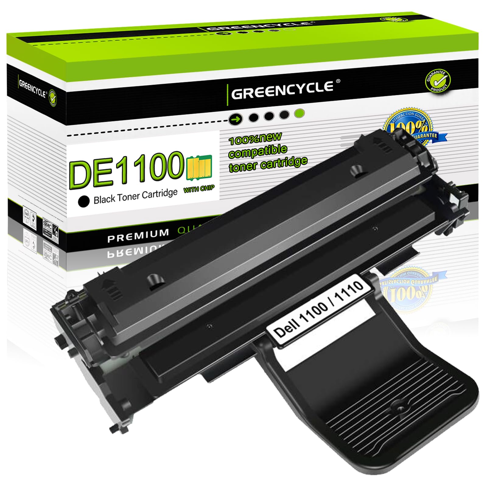 Greencycle 1 Pack Black Toner Cartridge Replacement for Dell 1100/De1110 (310-6640, 310-7660) - Compatible with Laser Printers - Ideal for Home & Office Printing Needs
