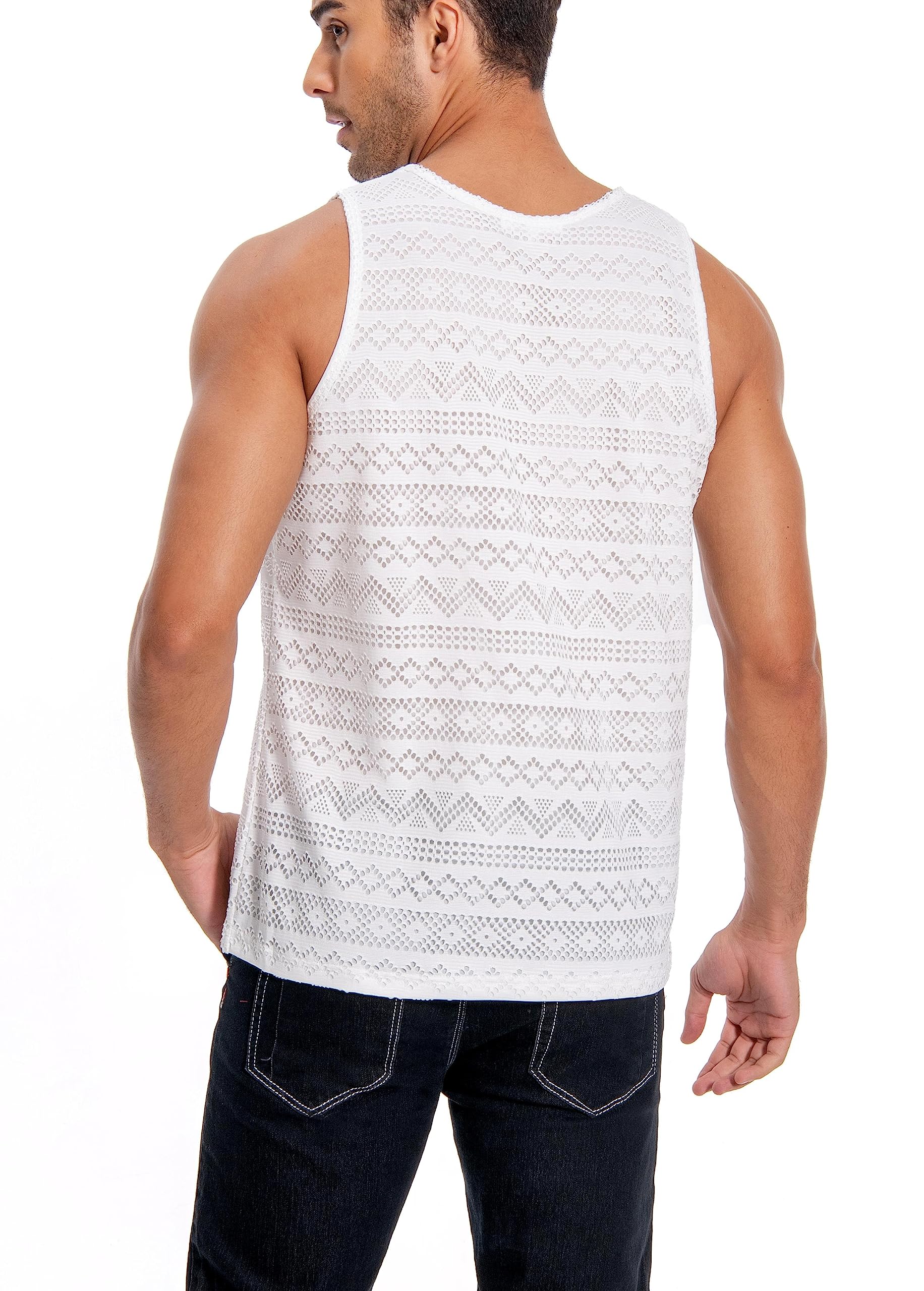 **Lanliun Men's Sleeveless Mesh Tank Tops - Breathable See-Through T-Shirts for Casual & Outdoor Wear - Gym, Running, Beach, Summer Activities**