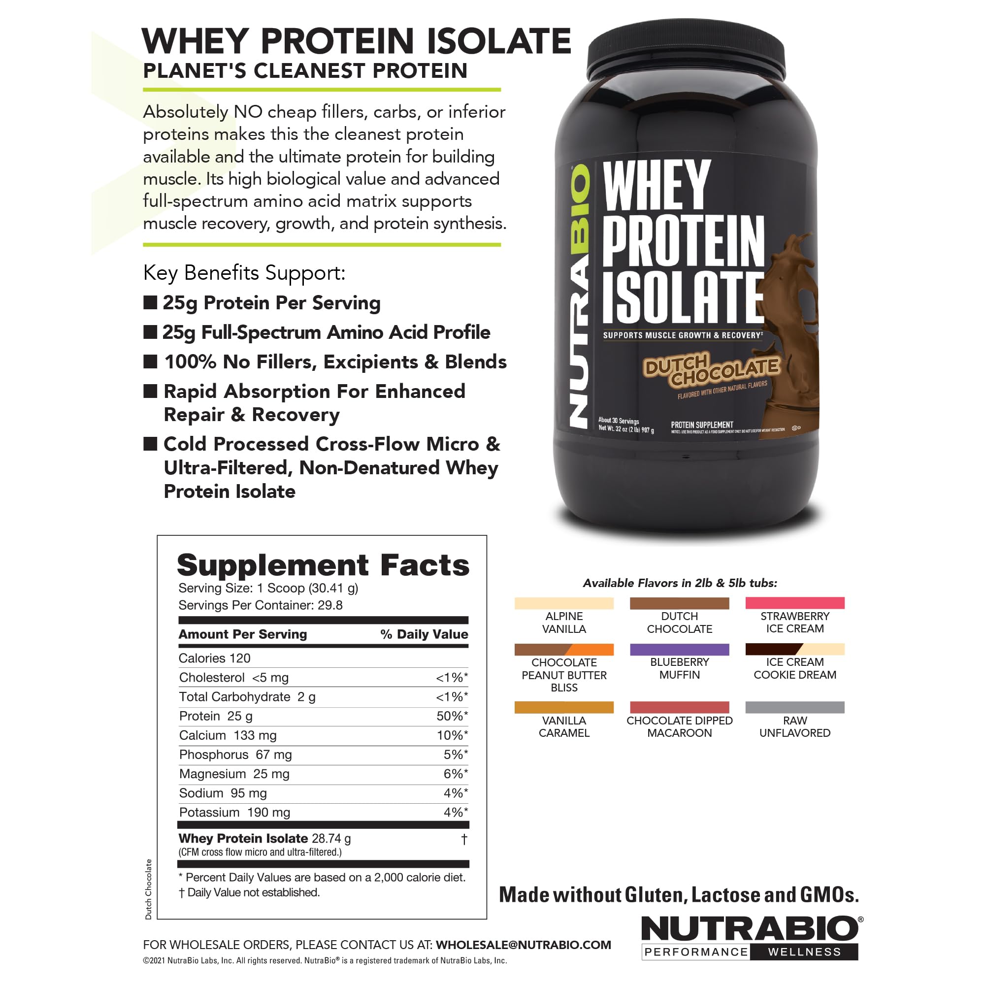NutraBio Whey Protein Isolate Powder - 25g Protein Per Scoop, Complete Amino Acid Profile - Soy Free, Gluten Free, Non-GMO, No Fillers - Dutch Chocolate Flavor (5 Lbs) - Post Workout Recovery, Muscle Building, Healthy Snack for Fitness Enthusiasts