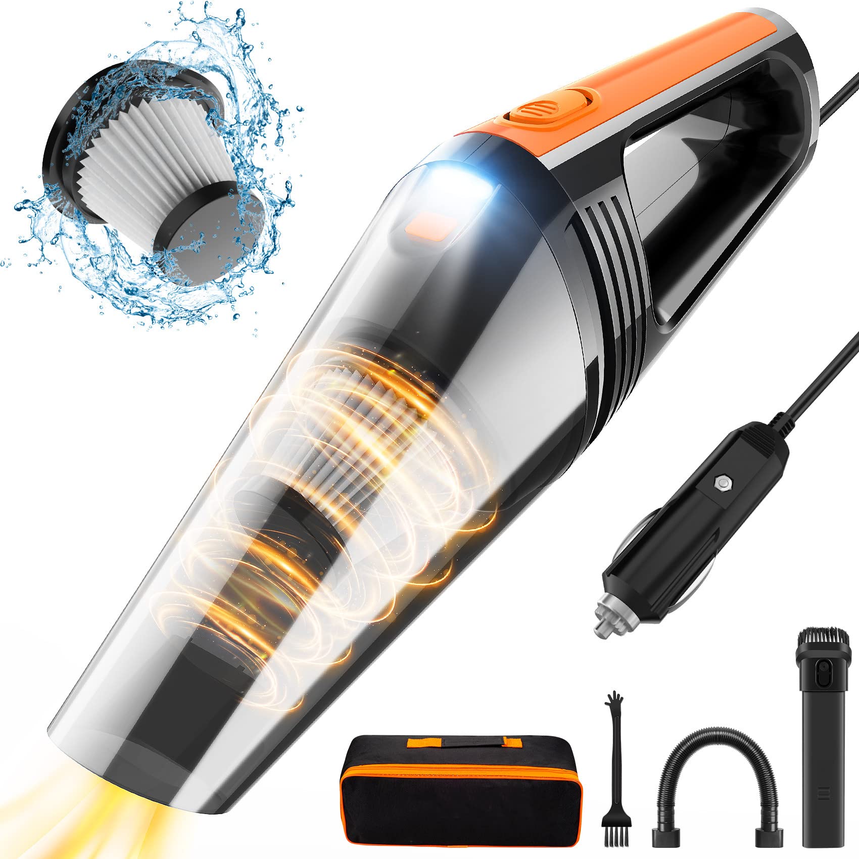 Powerful 8000PA 100W DC12V Portable Car Vacuum Cleaner - 16.4ft Corded Handheld Vacuum with LED Light & Detailing Kit for Deep Interior Cleaning | Ideal for Cars, Trucks, SUVs & Home Use - Perfect Gift for Men & Women