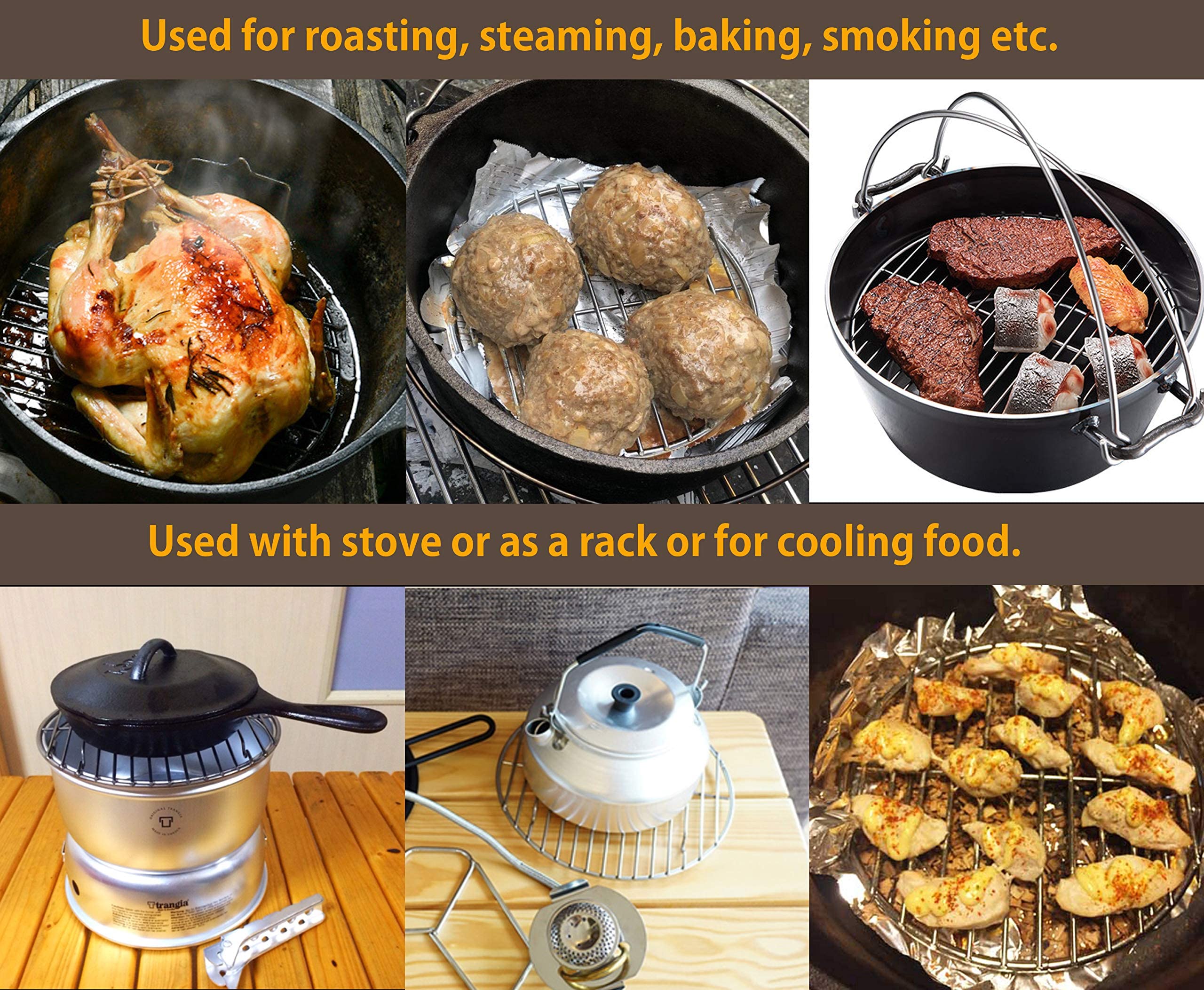 CampingMoon 6.7 Inch Stainless Steel Round Cooking Rack for Dutch Oven - Perfect for Roasting, Baking, Steaming & Cooling - Ideal for Camping, Grilling & Outdoor Cooking