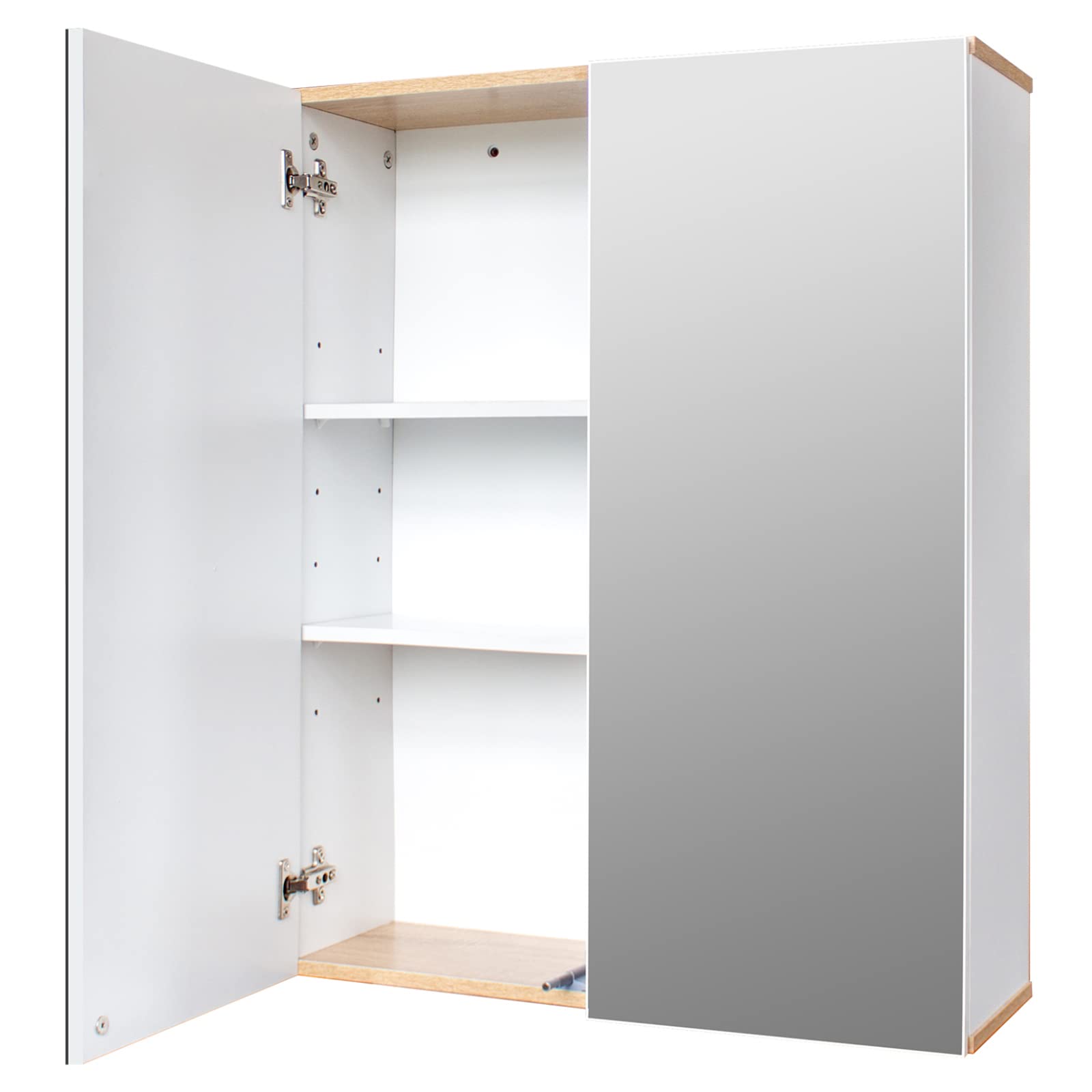 White MDF Bathroom Storage Cabinet with Double Mirror Doors - Free Standing Floor Cabinet for Bathroom, Kitchen, Living Room, Bedroom & Home Office - Space-Saving Organizer for Towels, Toiletries & Home Essentials