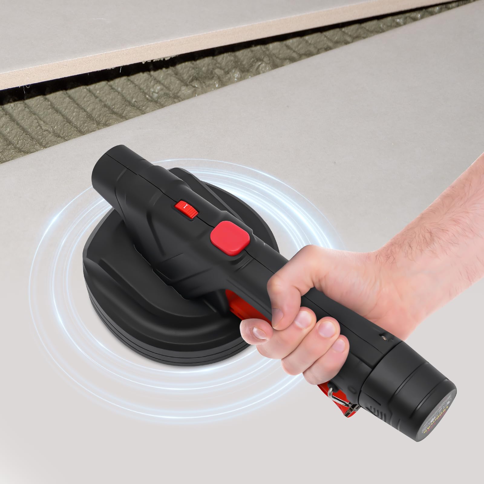 Cordless Tile Tiler - 6-Speed Electric Tile Vibrator with 130mm Vacuum Suction Cup | High-Performance Handheld Tile Leveling Tool with 2 Batteries | Perfect for Laying Floor Tiles & Wall Tiles in Home Renovation & DIY Projects