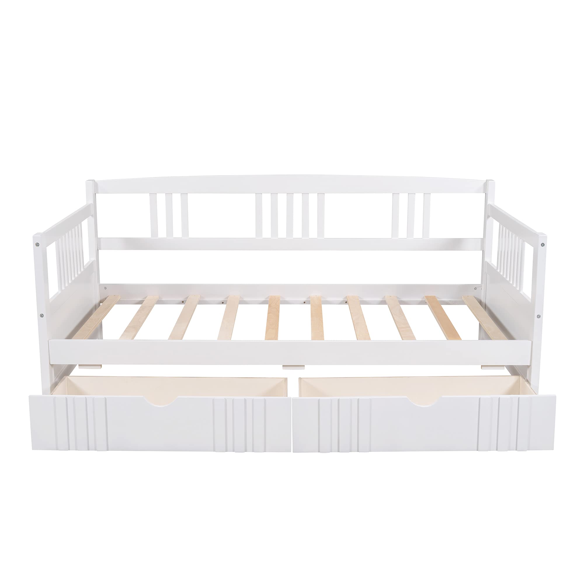 Solid Wood Twin Daybed with 2 Drawers & Slat Support - Sturdy Dual-Use Sofa Bed Frame for Bedroom or Living Room, No Box Spring Needed (White) | Perfect for Guest Rooms, Small Spaces & Home Offices