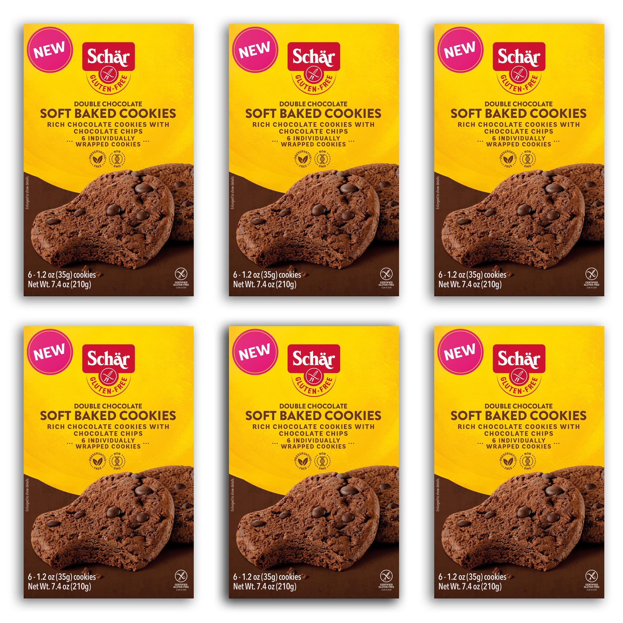 Schar Gluten-Free Double Chocolate Soft Cookies 6-Pack | Rich Chocolate Flavor with Decadent Chocolate Chips | Perfect for Snacking, Dessert & Gift Giving | Allergy-Friendly Treat for Chocolate Lovers
