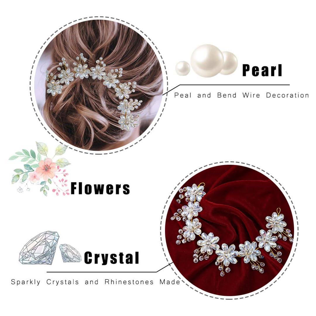 Golden Pearl Floral Hair Vine Headband - Softwrap Hair Accessories with Crystals for Bridal, Wedding, Girls & Women (Free Size) - Perfect for Special Occasions, Prom & Parties