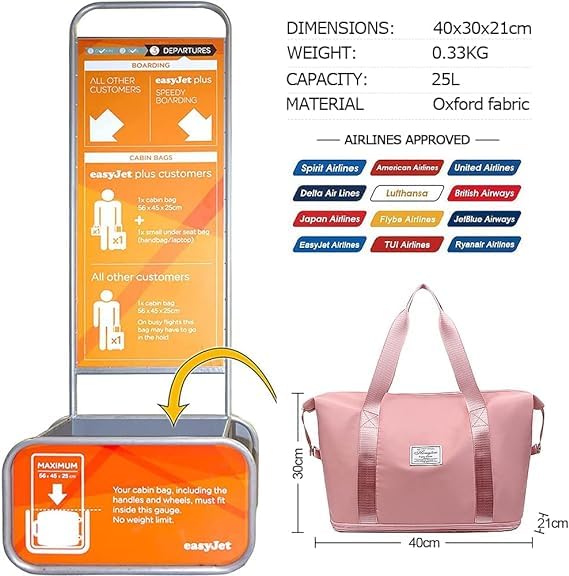 Foldable Expandable Travel Duffel Bag - Waterproof Sports Gym Tote & Weekender Overnight Shoulder Bag for Women - Perfect for Travel, Gym, Sports & Weekend Getaways
