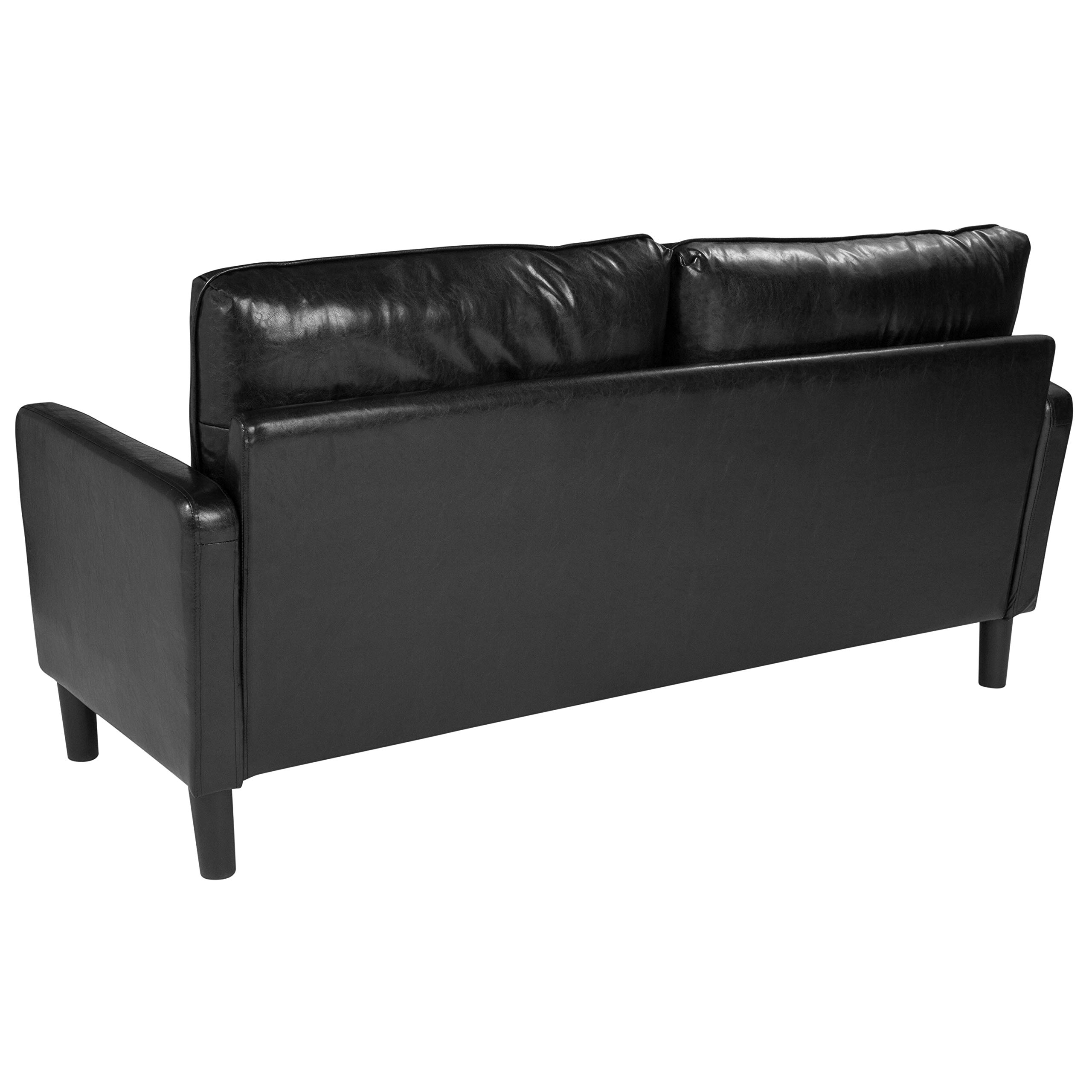 Premium Black Leather Sofa Couch with Straight Arms - Modern Living Room Furniture for Home, Office & Lounge Spaces
