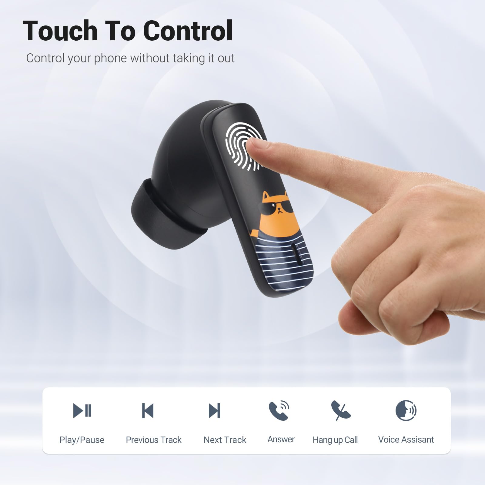 Wireless Bluetooth 5.3 Earbuds with Charging Case, Lightweight Stereo Headphones with Mic for iPhone Android, True Wireless Earphones for Calls Music Gym Running Travel - Black