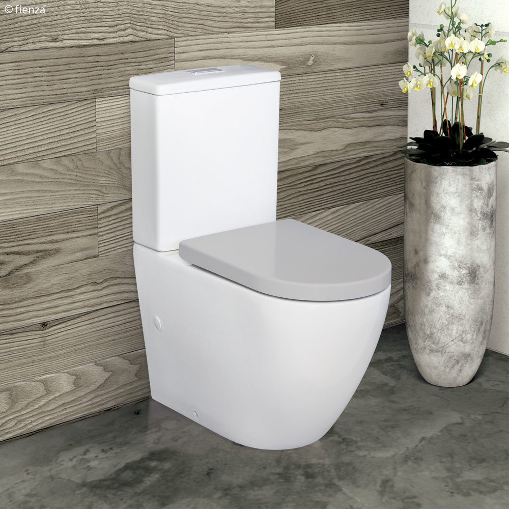 Fienza Alix Back-to-Wall Toilet Suite with Soft-Close Grey Seat - Modern Bathroom Solution for Small Spaces & Contemporary Homes