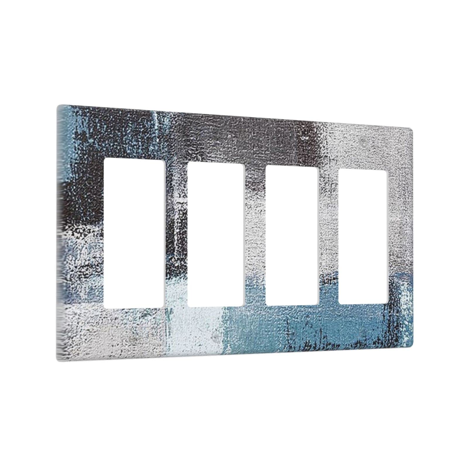 Abstract Blue Gray Black Quad Rocker Light Switch Cover - Decorative 4 Gang Wall Plate - Funny Lightswitch Faceplate 4.5 x 8.0 Inch - Perfect for Modern Homes, Offices & DIY Decor Projects
