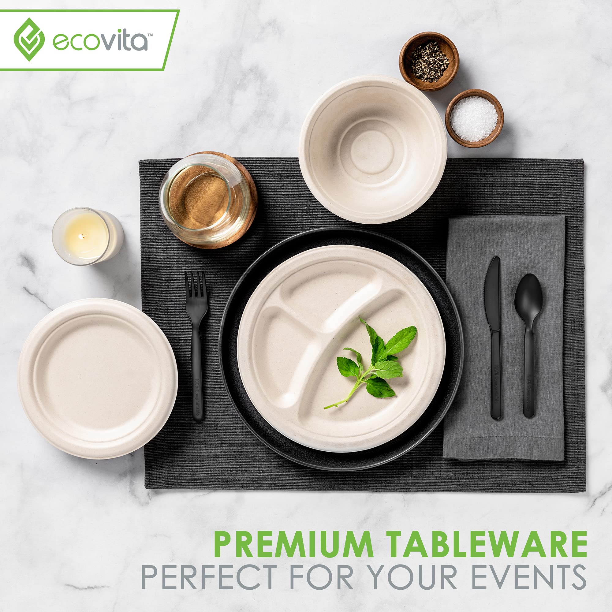 Eco-Friendly 100% Compostable Cutlery Set - 380 Large Disposable Forks, Spoons & Knives (7 Inch) | Durable, Heat-Resistant Biodegradable Utensils | Perfect for Parties, Picnics, BBQs & Zero-Waste Living