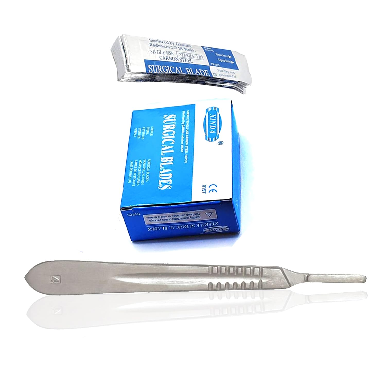 100-Pack #20 PC Scalpel Blades with Free #4 Handle - Precision Surgical Blades for Medical Procedures, Lab Dissections & Craft Cutting