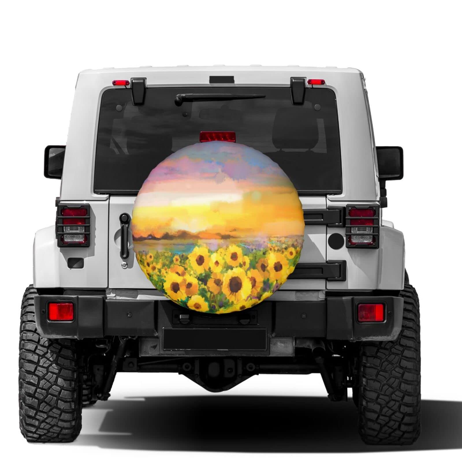 14 Inch Oil Yellow Sunflower Spare Tire Cover - Dust-Proof Wheel Protector for Trailers, RVs, SUVs & Vehicles | Perfect for Outdoor Travel & Camping Protection
