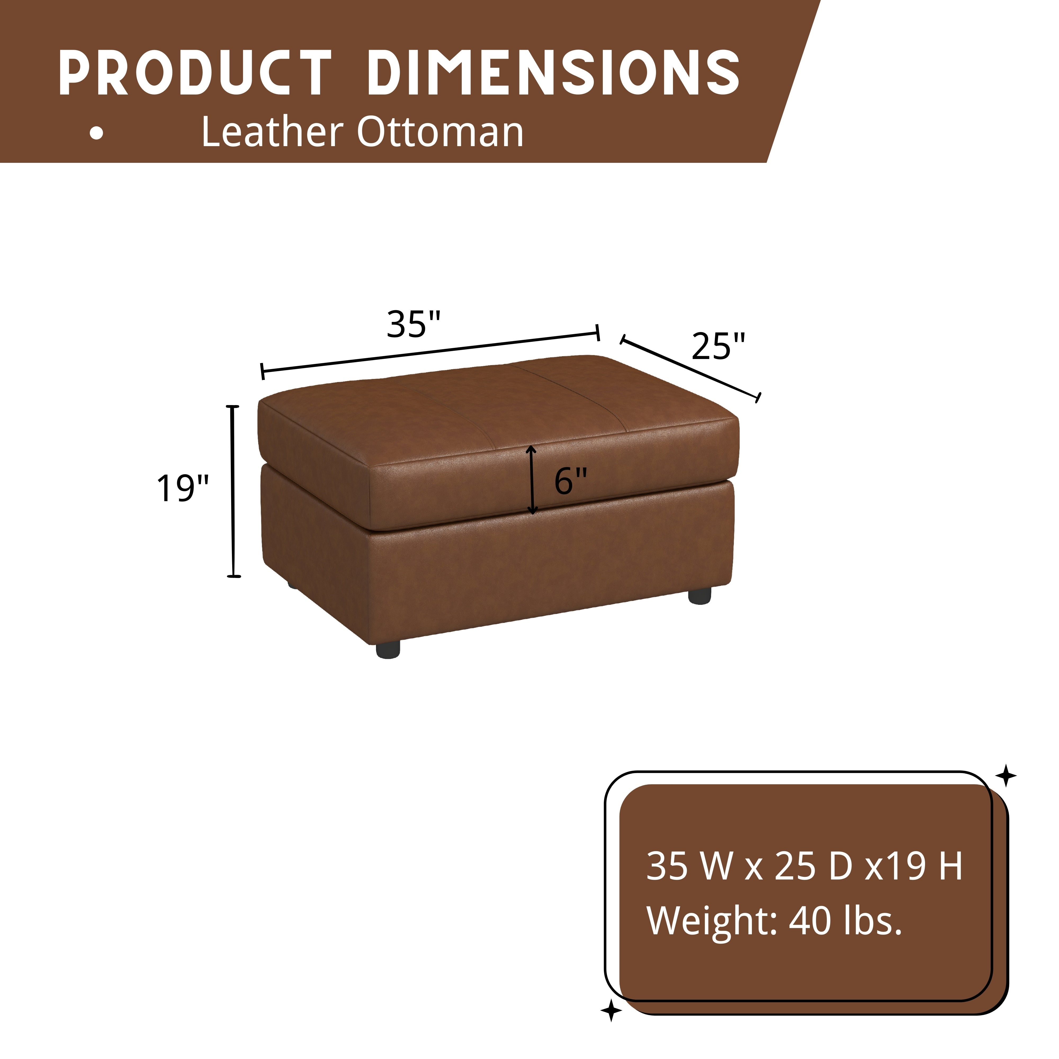 Roundhill Furniture Sakan Leather Upholstered Ottoman - Premium Leather Footrest Stool with Storage for Living Room, Bedroom & Home Decor