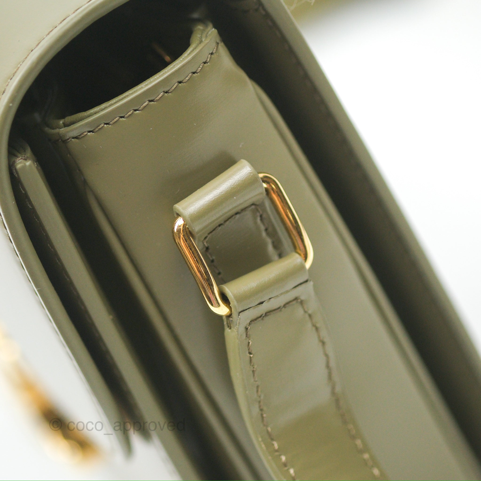 Celine Medium Triomphe Bag in Soft Khaki Shiny Calfskin Leather - Luxury Handbag for Women, Perfect for Work, Travel & Everyday Use