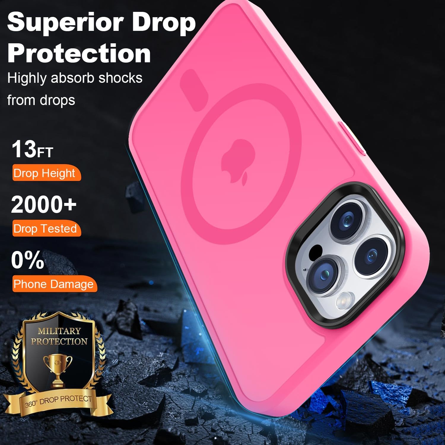 Vooii Strong Magnetic iPhone 12 Pro Max Case - Slim Translucent Matte Cover with Magsafe Compatibility, Aluminum Alloy Buttons & Screen/Camera Protectors | Perfect for Everyday Use, Work & Travel - Hot Pink