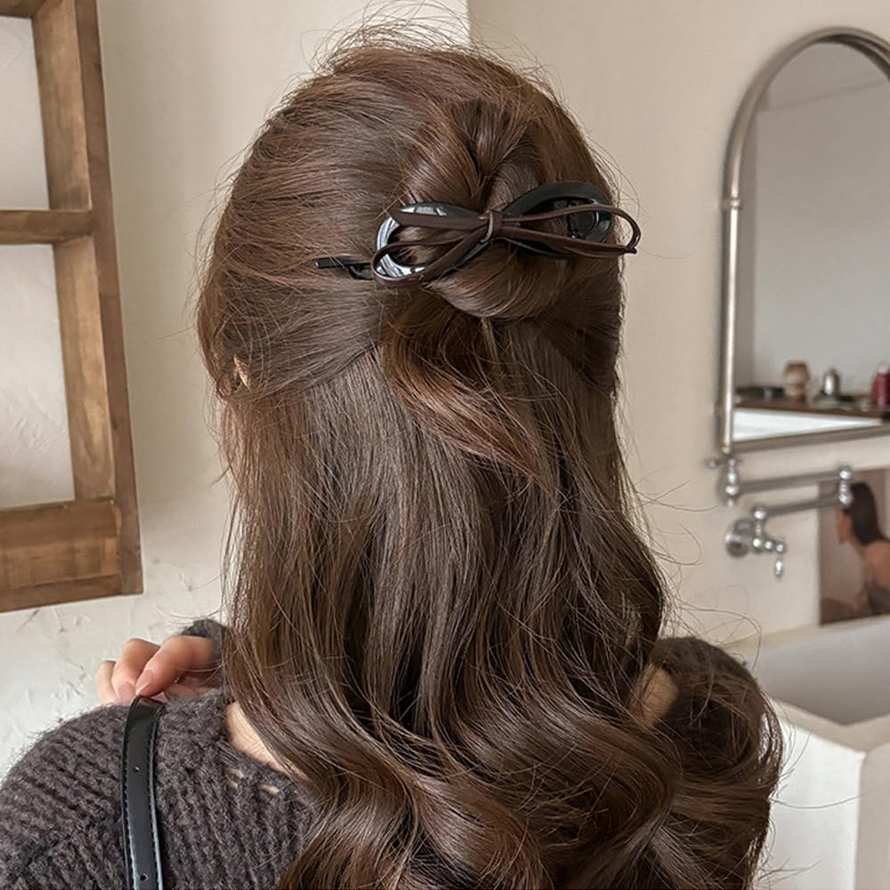 6PCS Leather Bow Hair Clips - Fashionable Bowknot Ponytail Holders for Women & Girls, Duckbill Hair Accessories for Weddings, Parties & Daily Styling