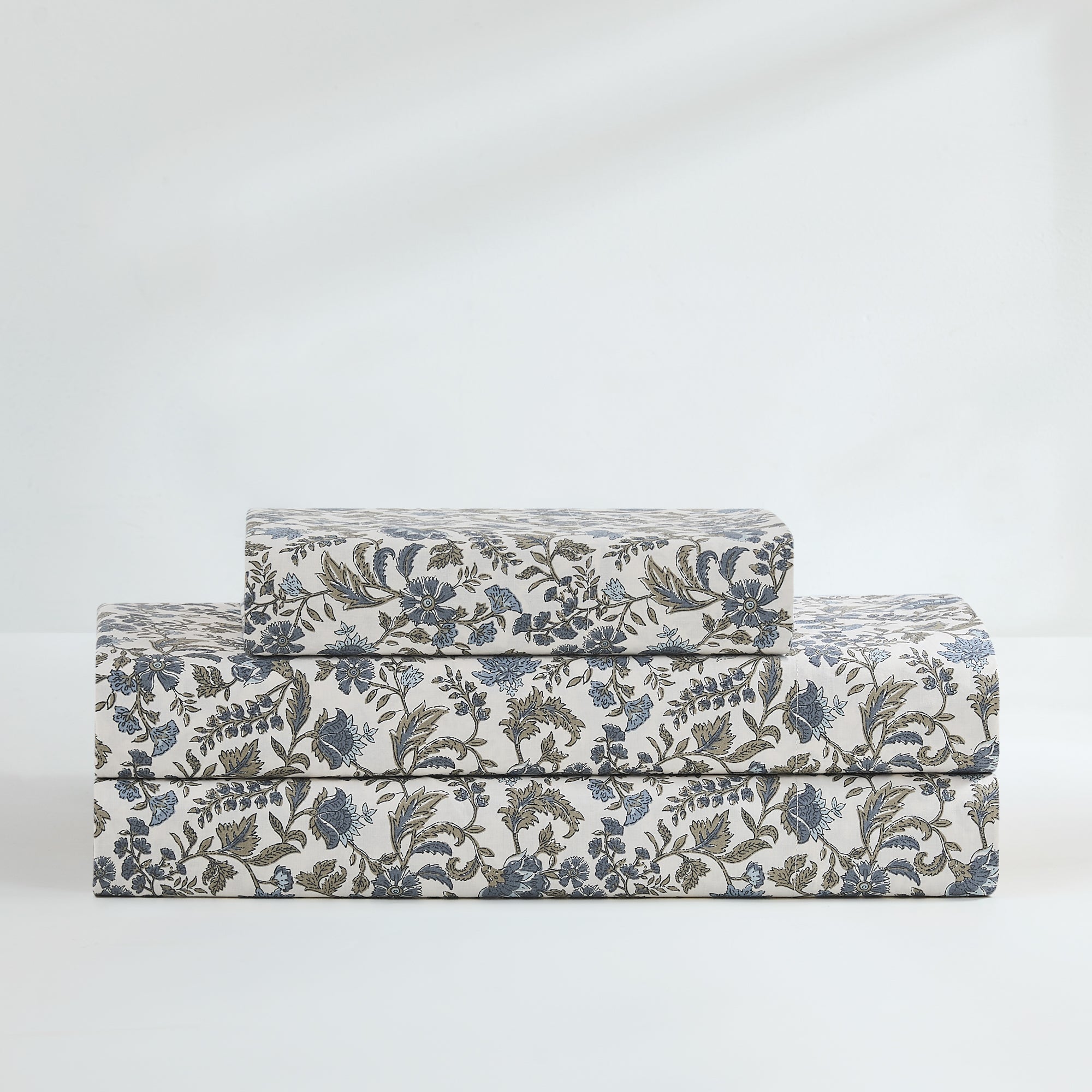 Lillian 100% Cotton Block Print Sheet Set - Queen Size, Soft & Breathable Bedding for Comfortable Sleep - Perfect for Master Bedroom, Guest Room, or Dorm