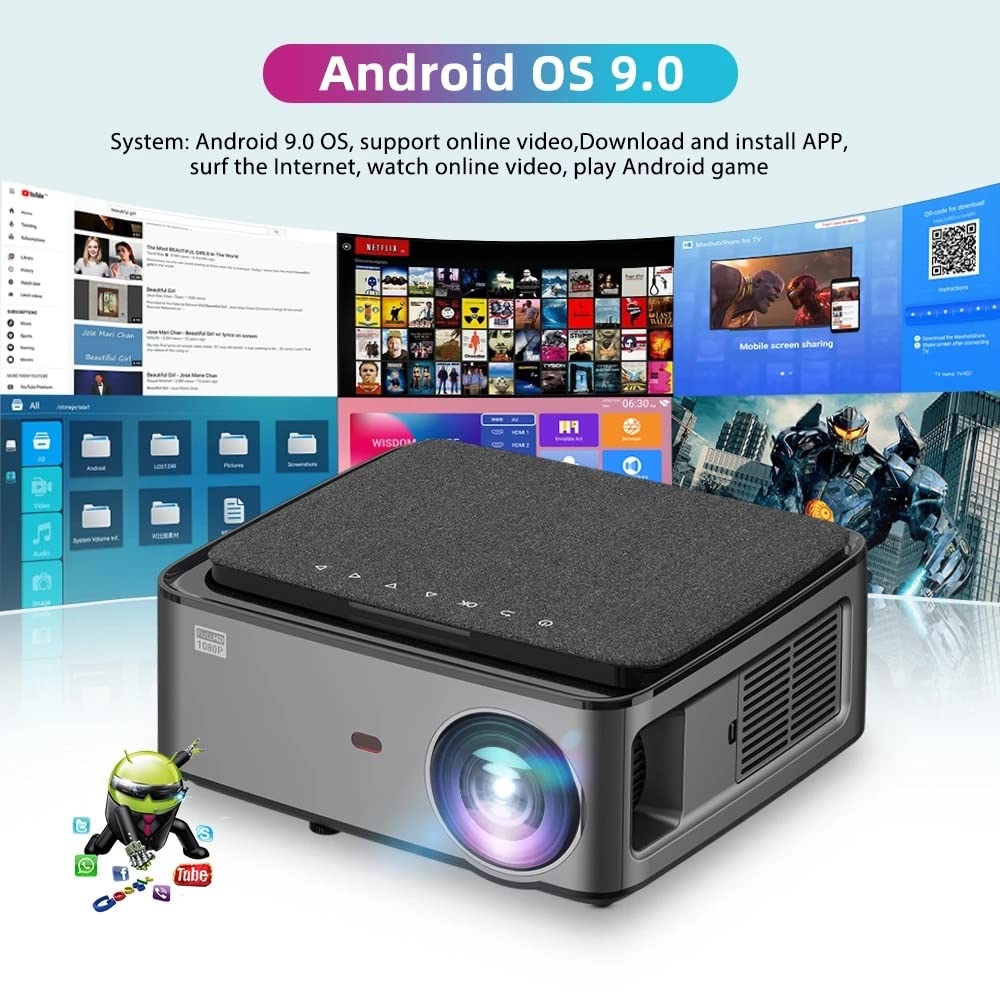 PHAVEA Android 9.0 WiFi Projector - 1080P Full HD Portable Movie Projector with 6500 Lumens, 40° Keystone Correction & Zoom - 100 Inch Display for Home Theater, Outdoor Movies, Gaming & Business Presentations