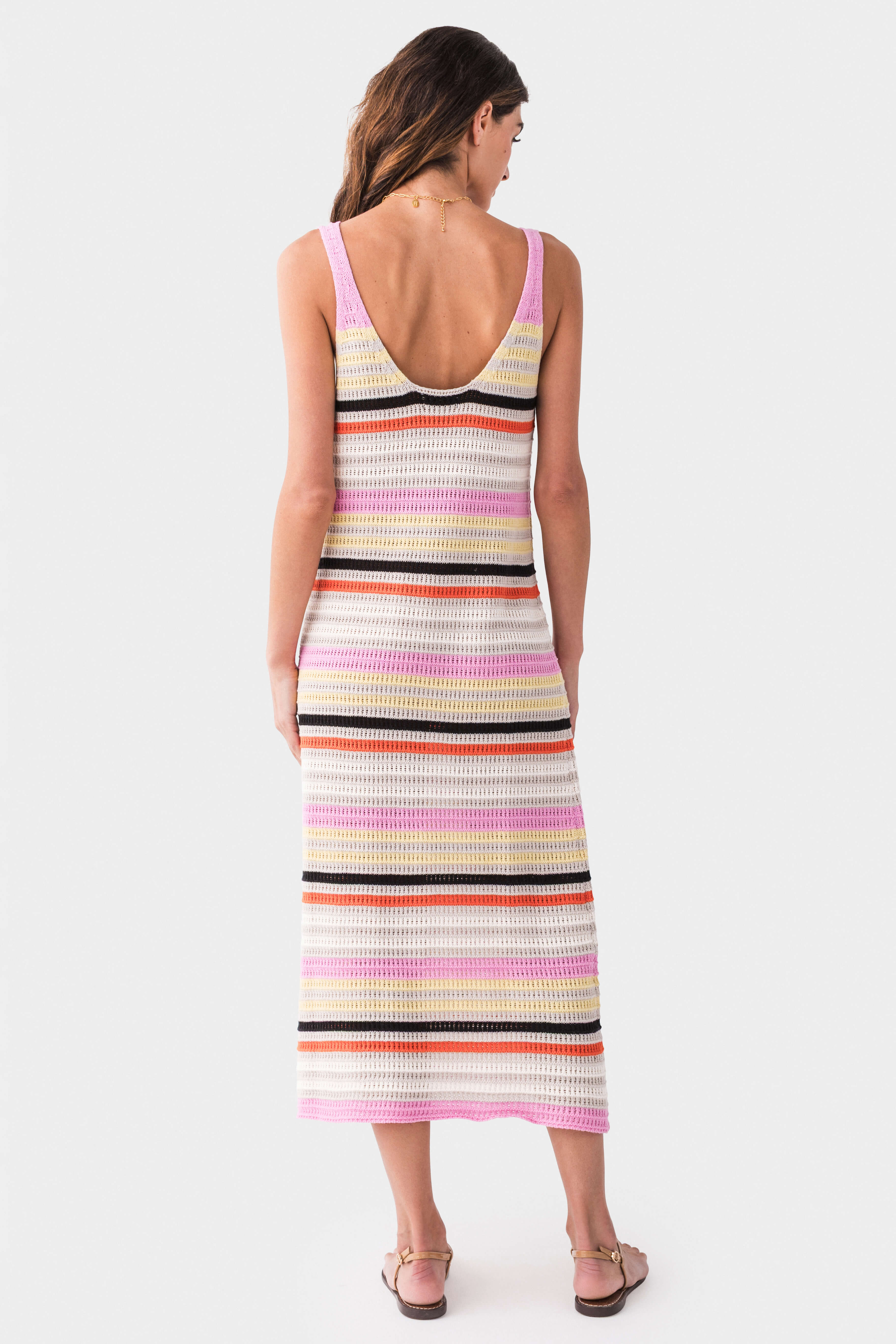 French Alcathea Crochet Stripe Summer Dress for Women - Boho Beach Cover Up, Vacation Outfit & Casual Day Dress