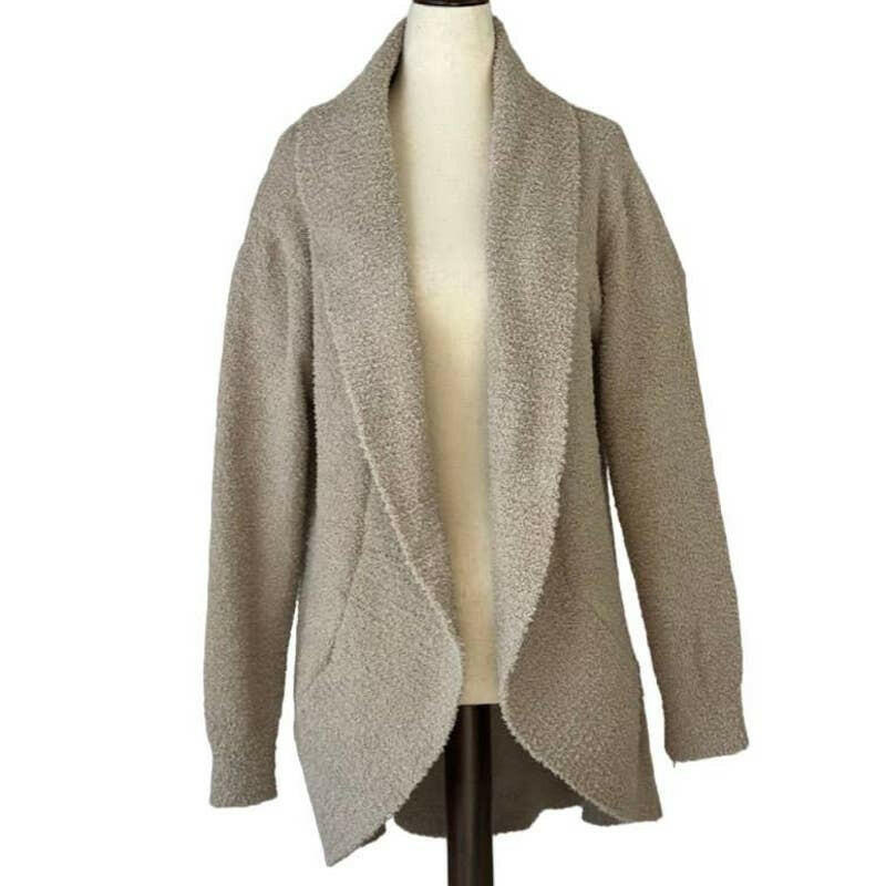 Luxury Solid Color Ribbed Knit Cardigan for Women - Soft Taupe Sweater | Perfect for Office, Date Night & Fall Layering