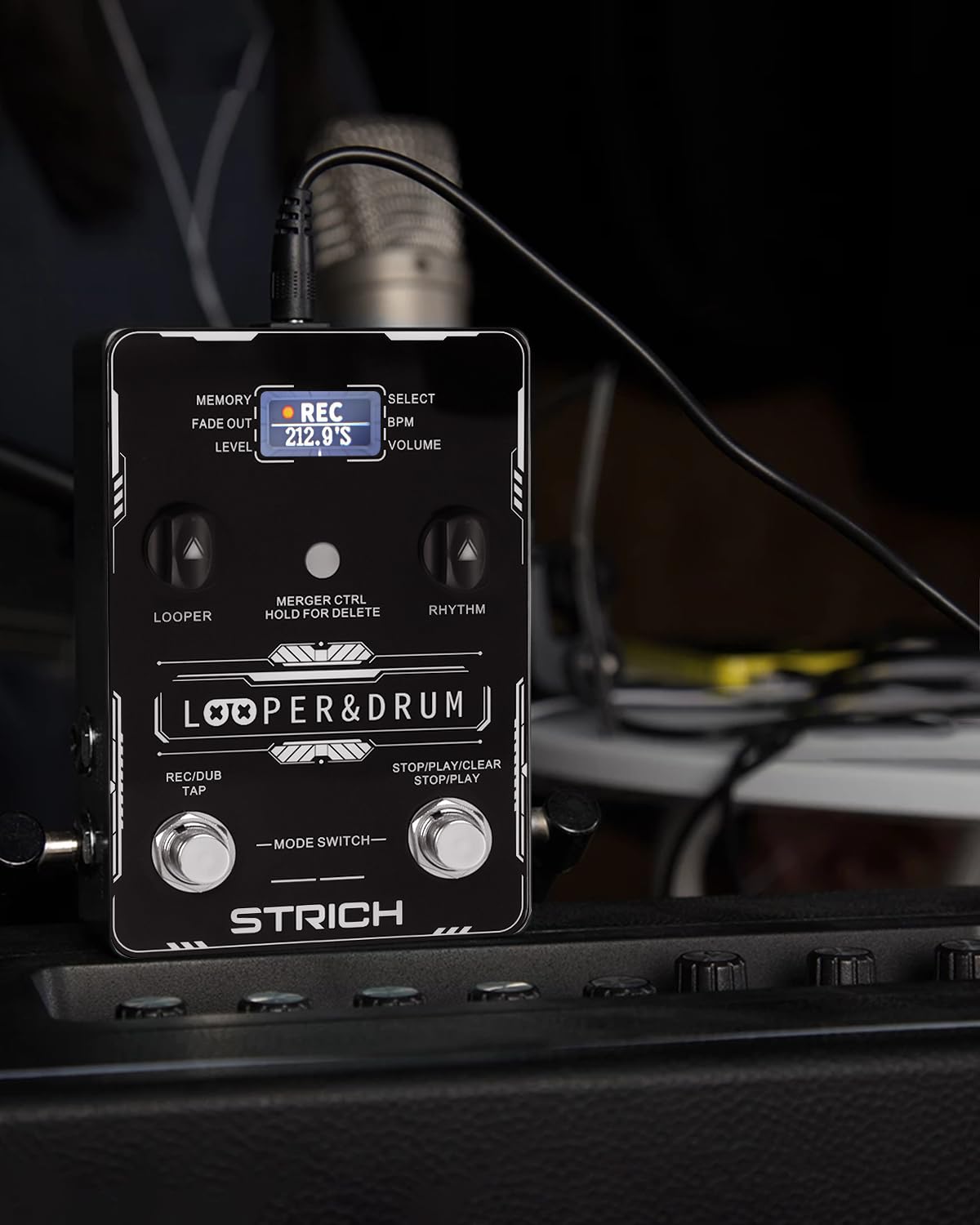 STRICH Stereo Looper Pedal with Built-in Drum Machine - 100 Drum Patterns, 160 Min Recording, USB Audio Transfer, Footswitch Control - Perfect for Guitarists, Live Performances & Music Production
