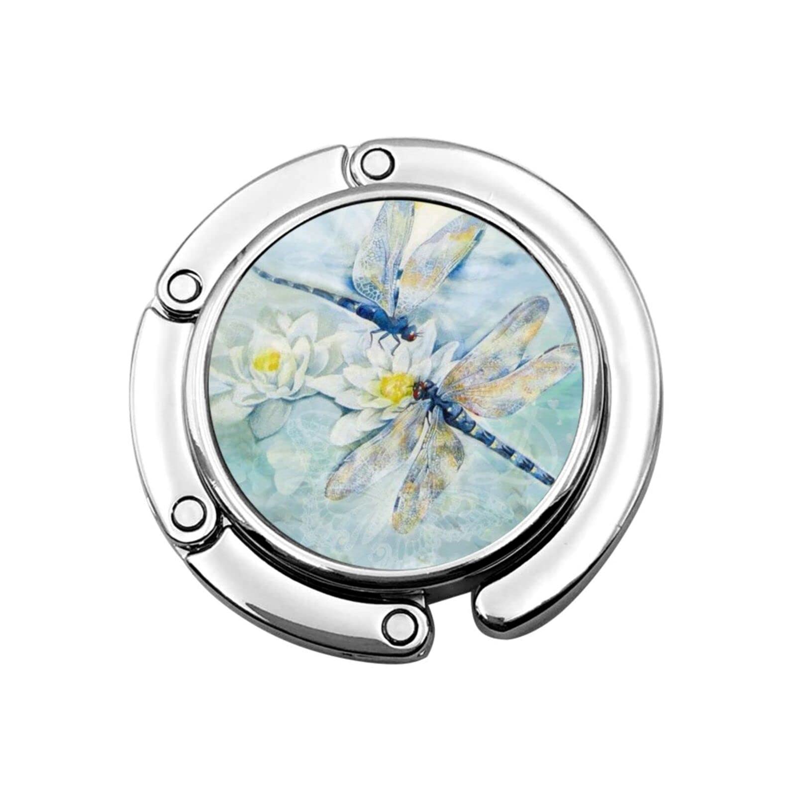 Foldable Purse Hanger Hook - Dragonfly Lotus Design for Handbags & Purses | Compact Table Hook for Bag Storage | Perfect for Restaurants, Travel & Home Decor