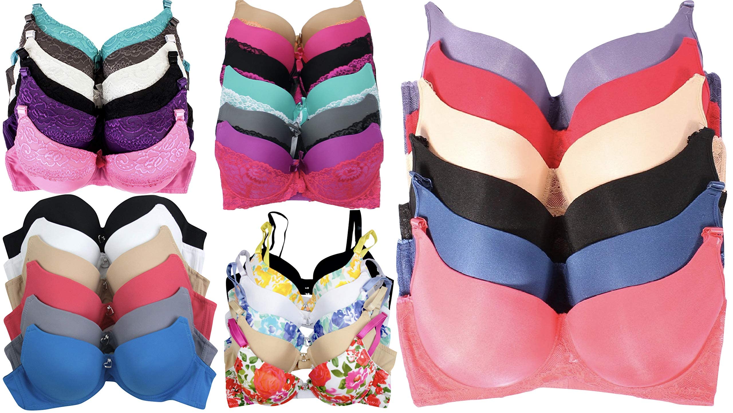 ToBeInStyle Women's 6-Pack Assorted Print Bras - Comfortable Wireless Underwear (30A-46DDD) | Perfect for Everyday Wear, Yoga & Lounge
