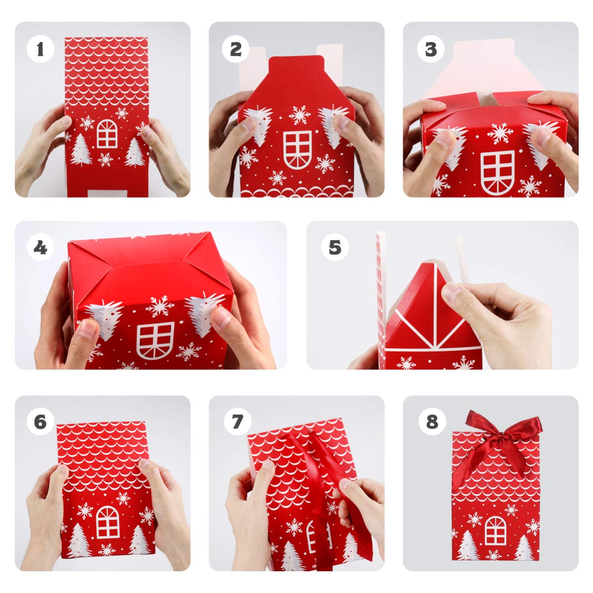 24 Pack Christmas Candy Boxes - 6 Unique Reusable Treat Bags for Gifts, Candies, Cookies | Xmas Party Favors, Holiday Gift Wrapping, Stocking Stuffers & Classroom Treats