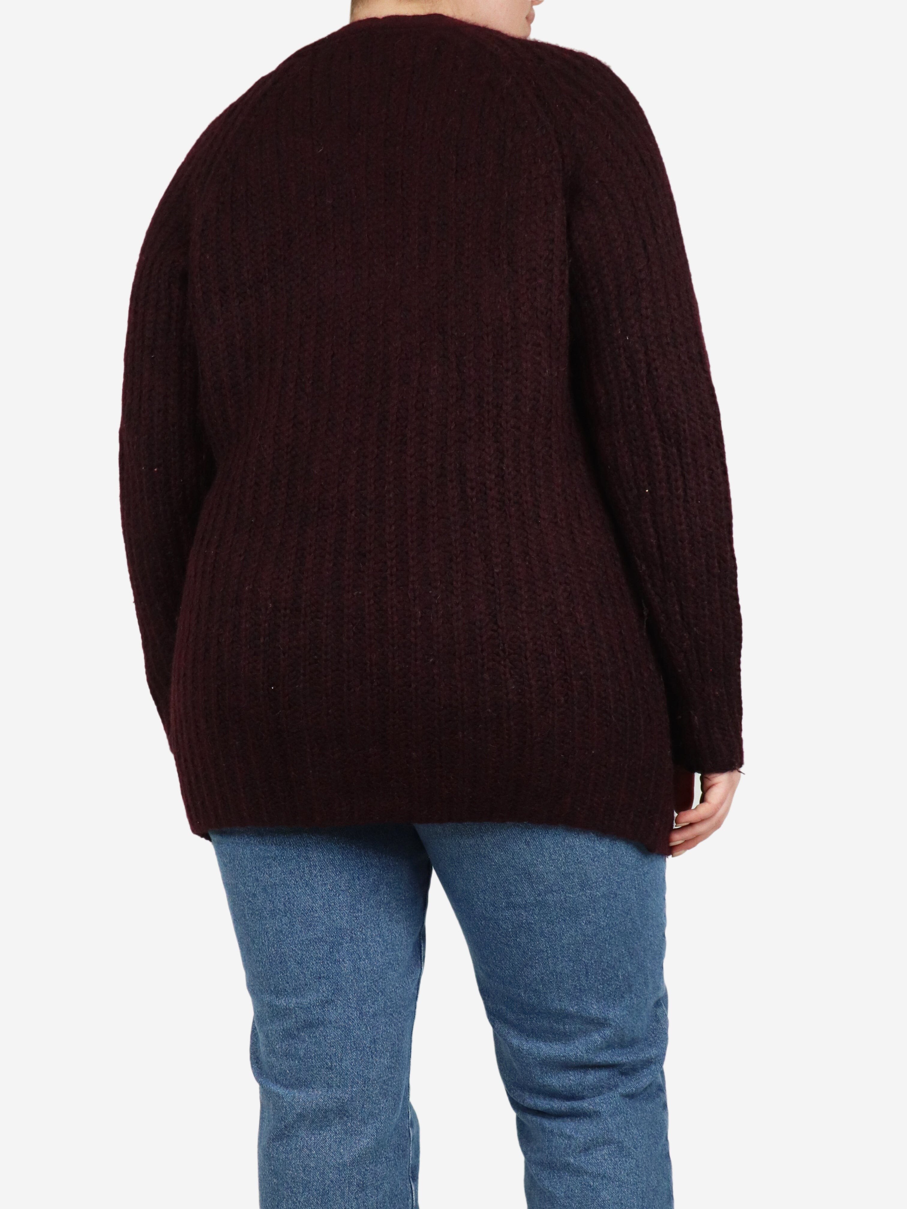 Burgundy Chunky Ribbed Cardigan for Women - Size M | Cozy Winter Sweater for Casual Outfits & Layering