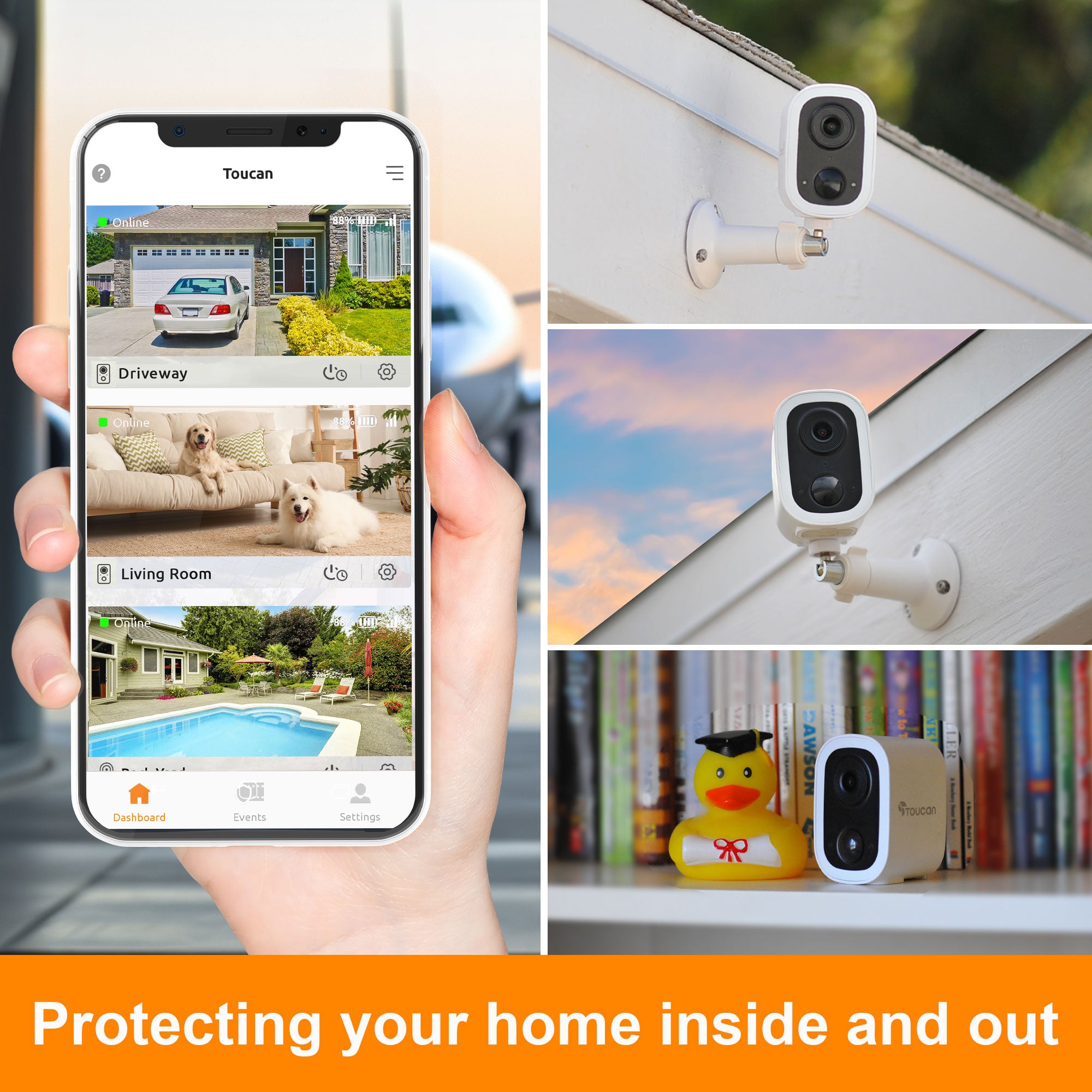 Toucan S4 Wireless Security Camera 4 Pack - Outdoor/Indoor HD 1080p, Night Vision, 2-Way Audio, Motion Detection - Ideal for Home, Office, and Business Surveillance