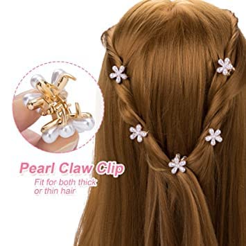 5 Pcs Pearl Flower Hair Clips for Women - Elegant Mini Claw Clips & Barrettes for Wedding, Bridal, Party - Cute Hair Accessories for Girls & Teens - Perfect for Everyday Wear, Special Occasions & Gifts