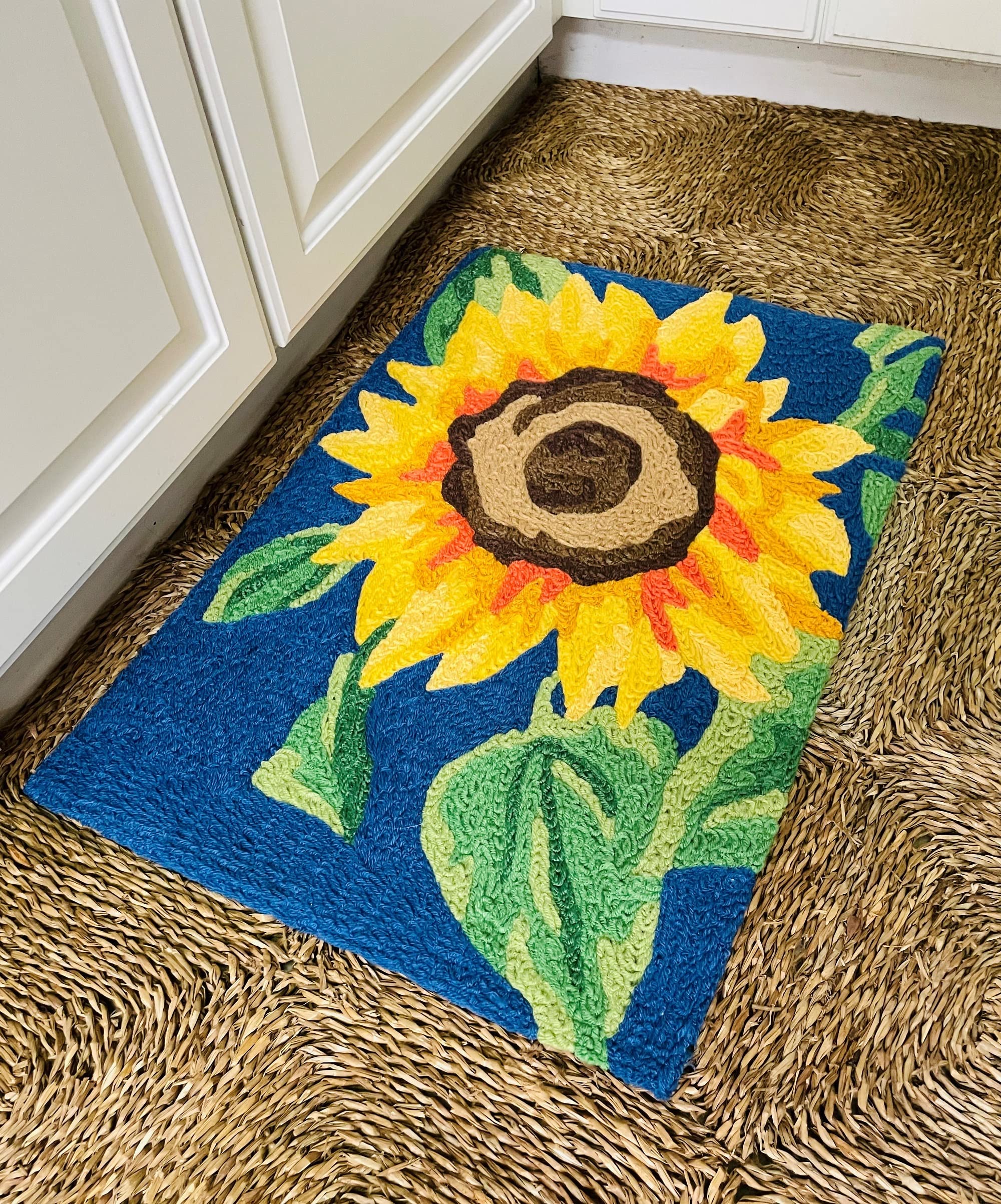Bold Sunflower Jellybean Accent Rug - Floral Non-Slip Doormat 20x30 Inches for Entryway, Kitchen, or Bathroom Decor