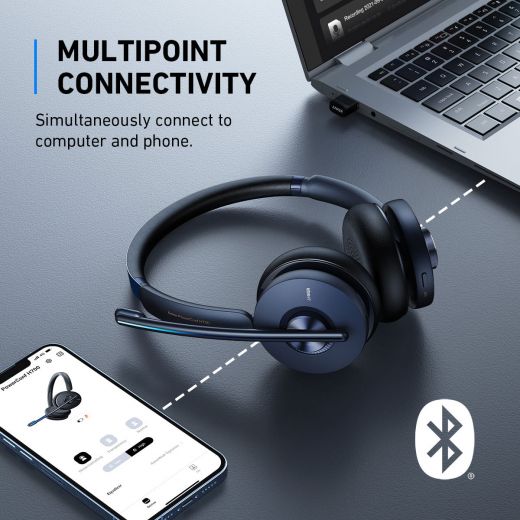 Anker PowerConf H700 Wireless Bluetooth Headset with Noise Cancelling Mic - Premium Office Headphones for Zoom Meetings, Remote Work & Online Classes