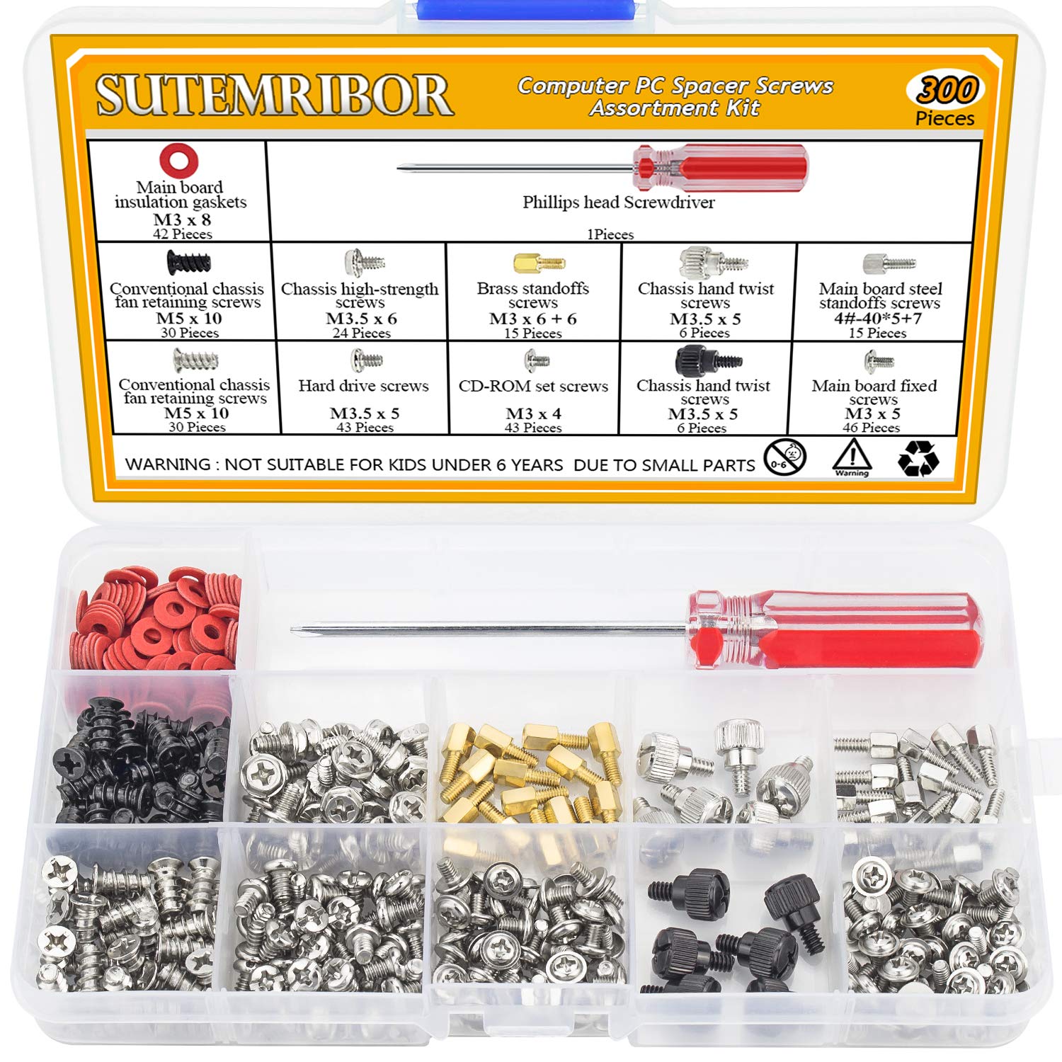 300PCS Computer Screw Standoffs Assortment Kit with Screwdriver - for Hard Drive, PC Case, Motherboard, Fan, Power Supply & Graphics Card Installation | DIY Computer Building & Repair Accessories