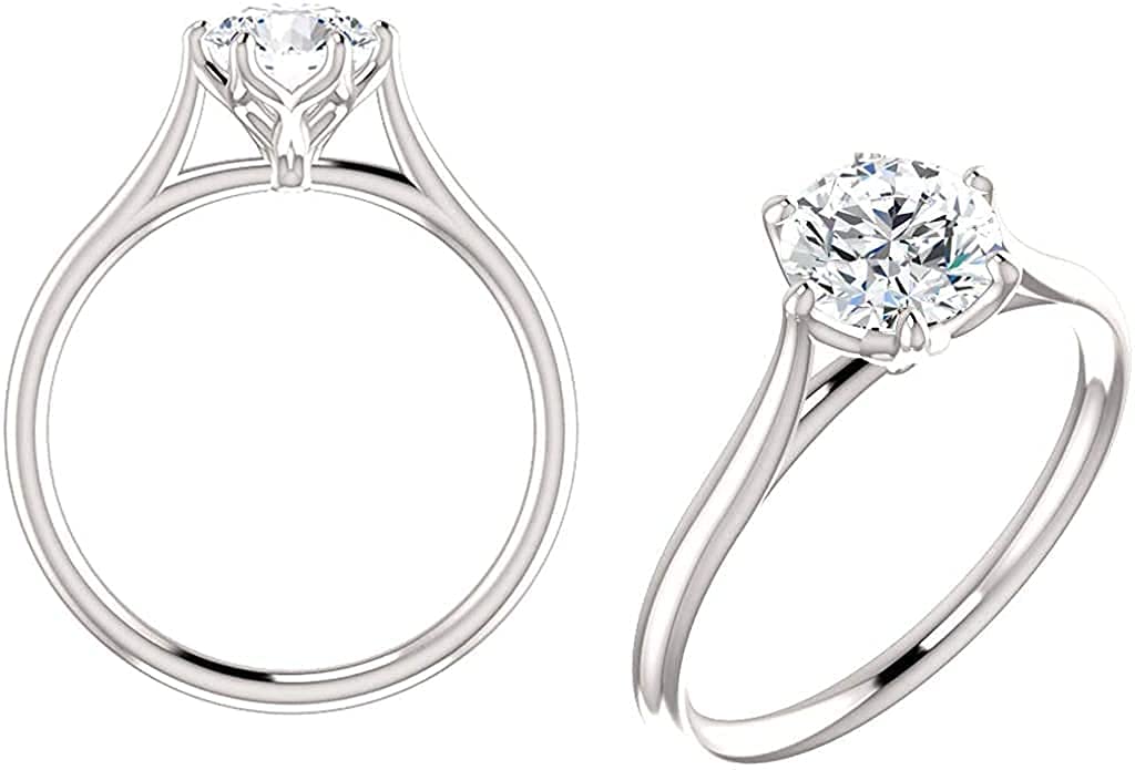 14K Gold Round Brilliant Cut Moissanite Engagement Ring (1.00 CT, D-E-F Color) - Lotus Style Solitaire Ring for Women - Perfect for Proposals, Weddings & Anniversary Gifts