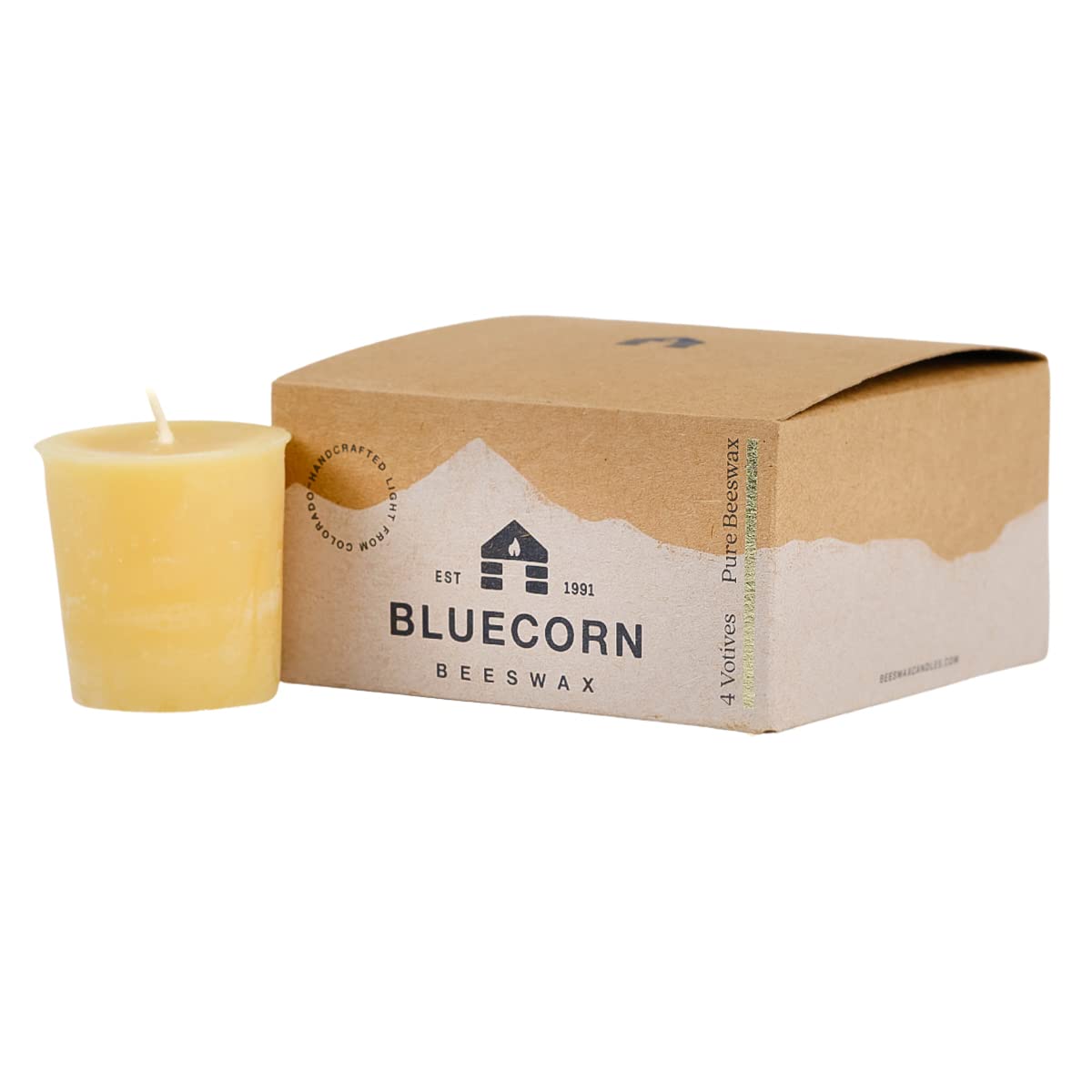 Bluecorn 100% Pure Beeswax Votive Candles 4-Pack | Natural Yellow Beeswax Candles for Home Decor & Relaxation | Long-Lasting 12+ Hour Burn | Handmade in Colorado | Soy-Free, Paraffin-Free, Fragrance-Free | Perfect for Meditation, Spa, Romantic Dinners & Church Altars