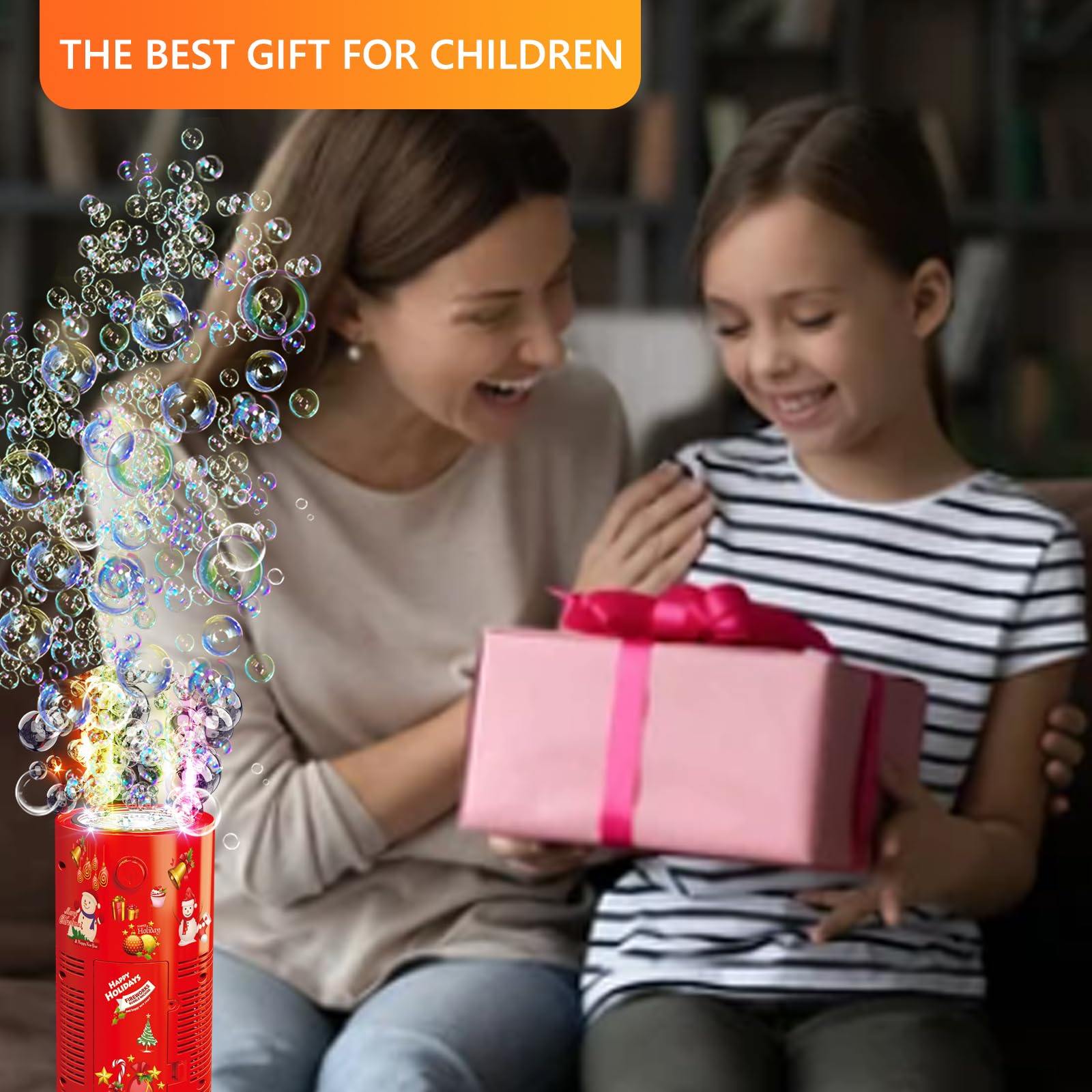 Portable Automatic Bubble Machine with LED Lights & Music - 240ml Bubble Solution Included - Fun Bubble Maker Toy for Kids Outdoor Play, Birthday Parties, Weddings & Christmas Celebrations