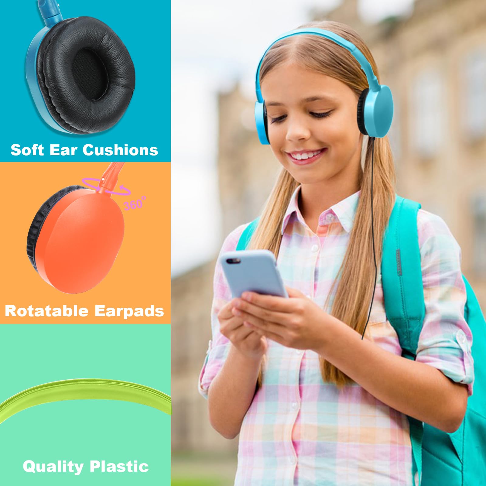 25 Pack Bulk Kids Headphones for Classroom & School - Adjustable On-Ear Headphones for Students, Children, Teens, Toddlers (PU102, Mixed Colors) - Perfect for Chromebook Use, Online Learning & Study Sessions